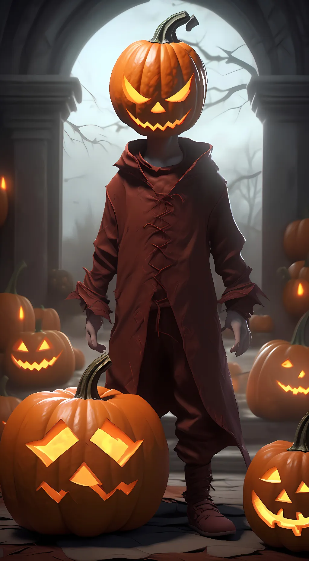ai character: pumkin head background
