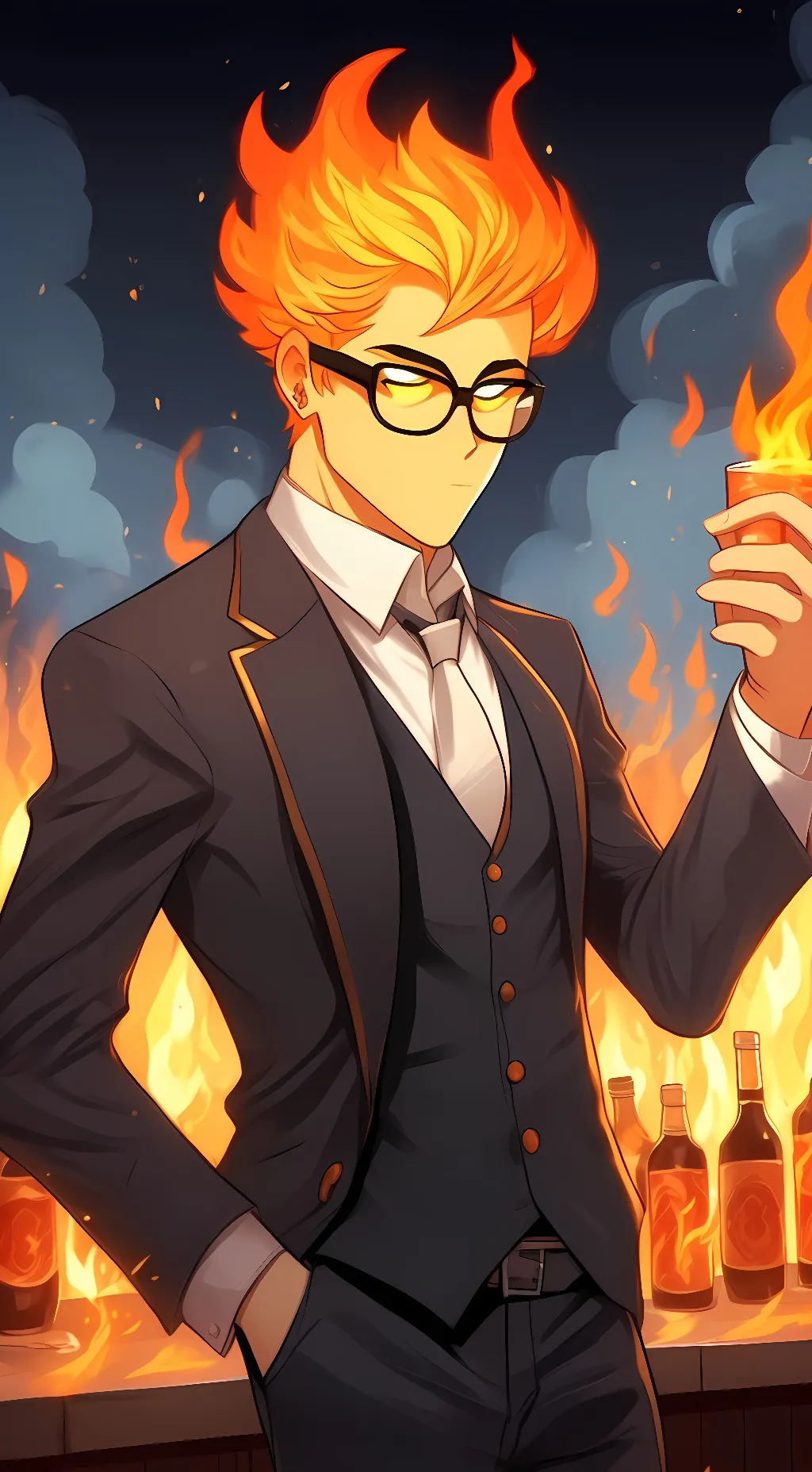 ai character: Grillby  background