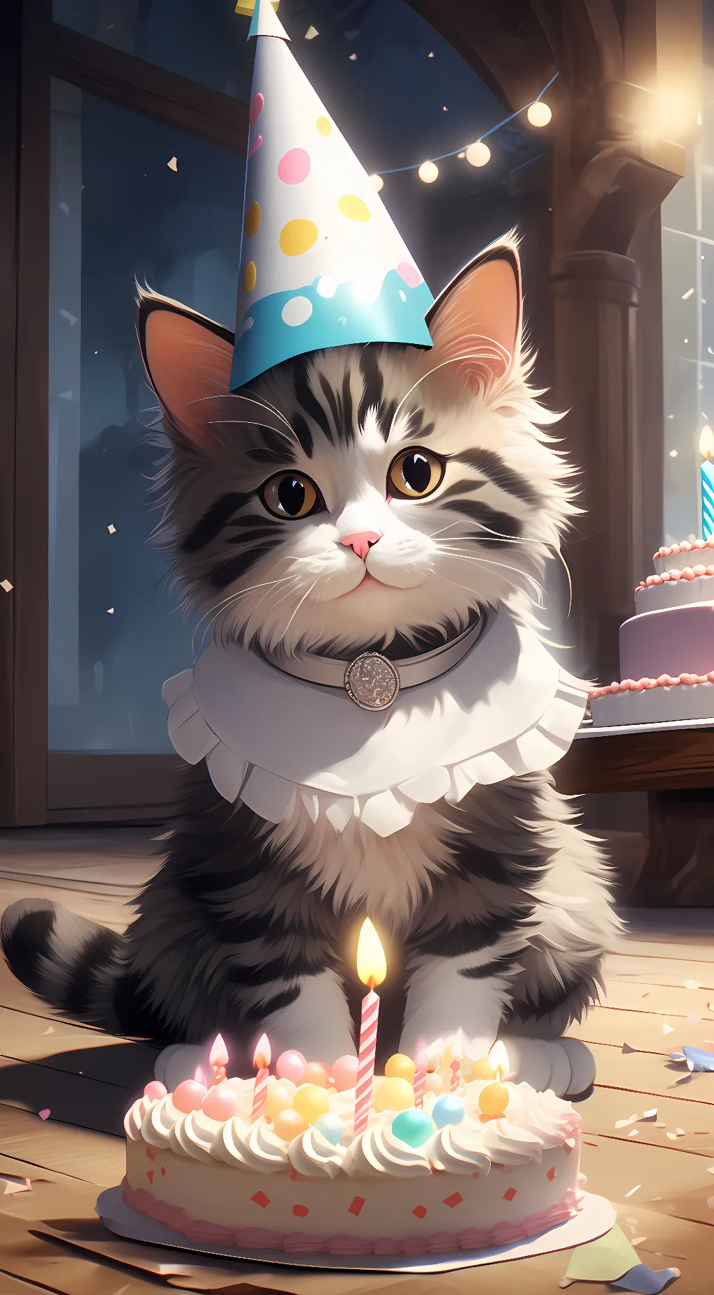 ai character: Birthday cat background