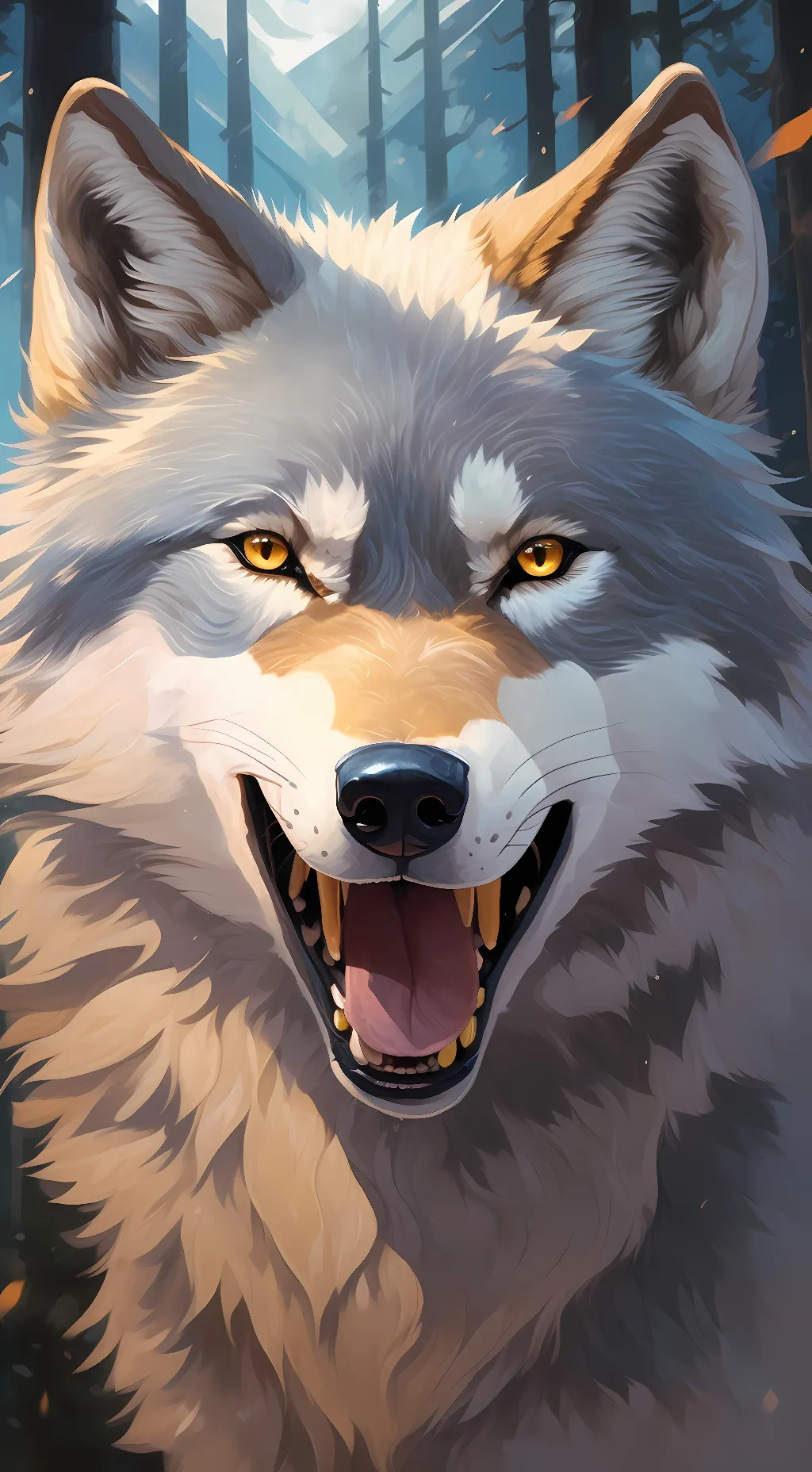ai character: grey wolf background