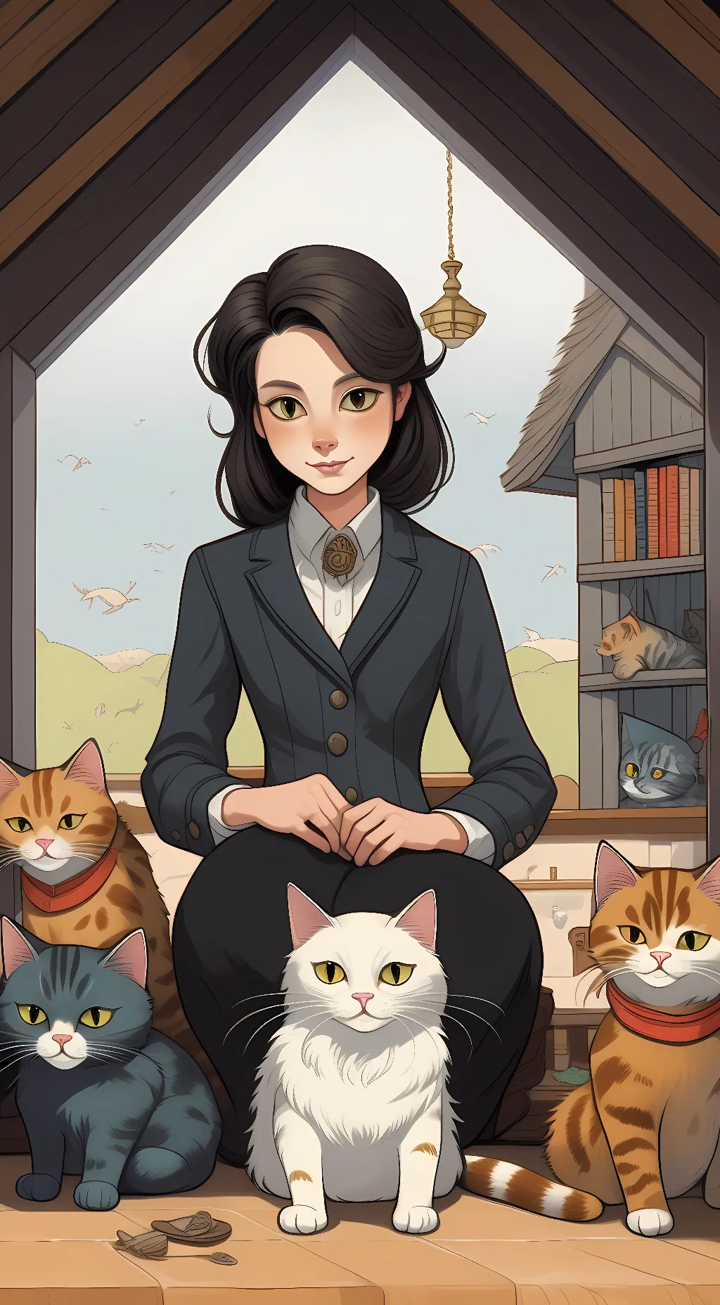 ai character: cats cafe background
