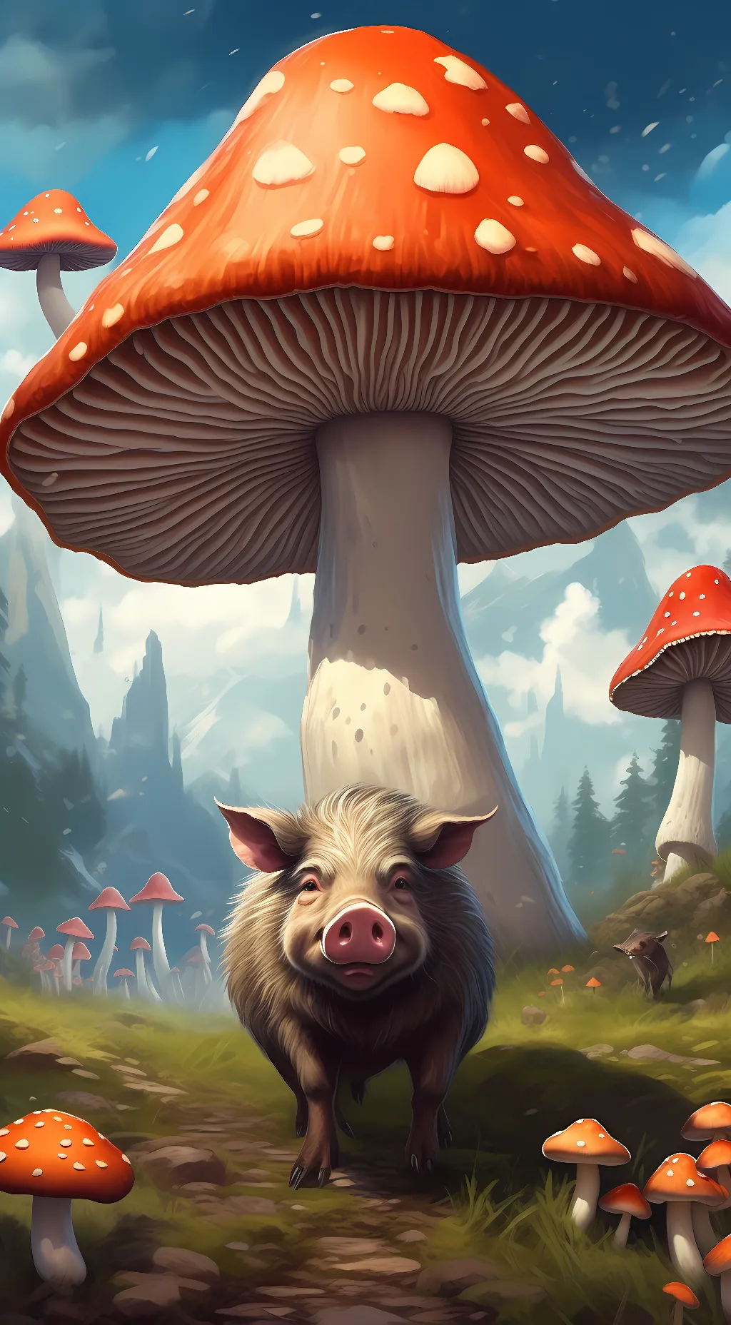 ai character: Giant mushroom  background