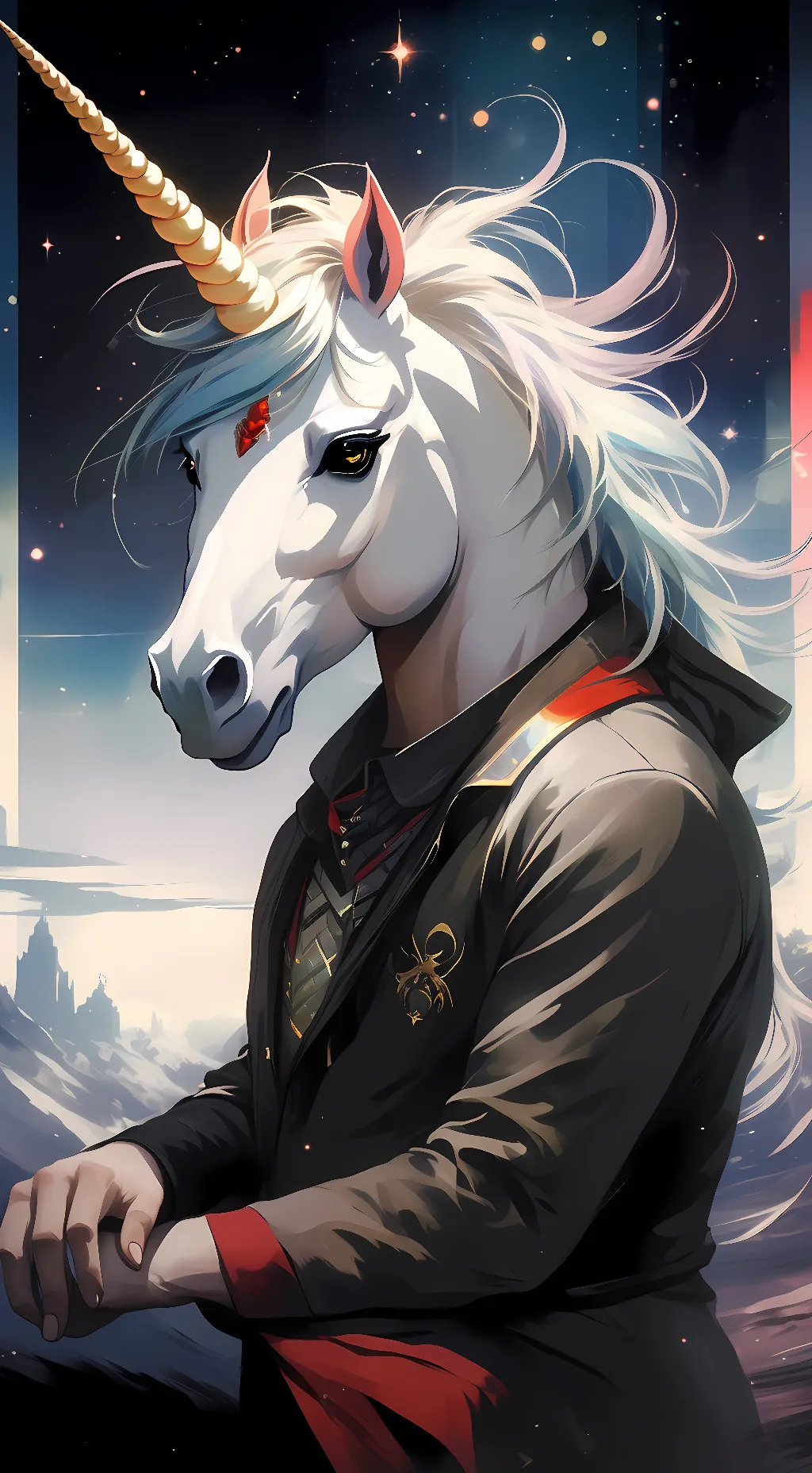 ai character: Unicorn man background