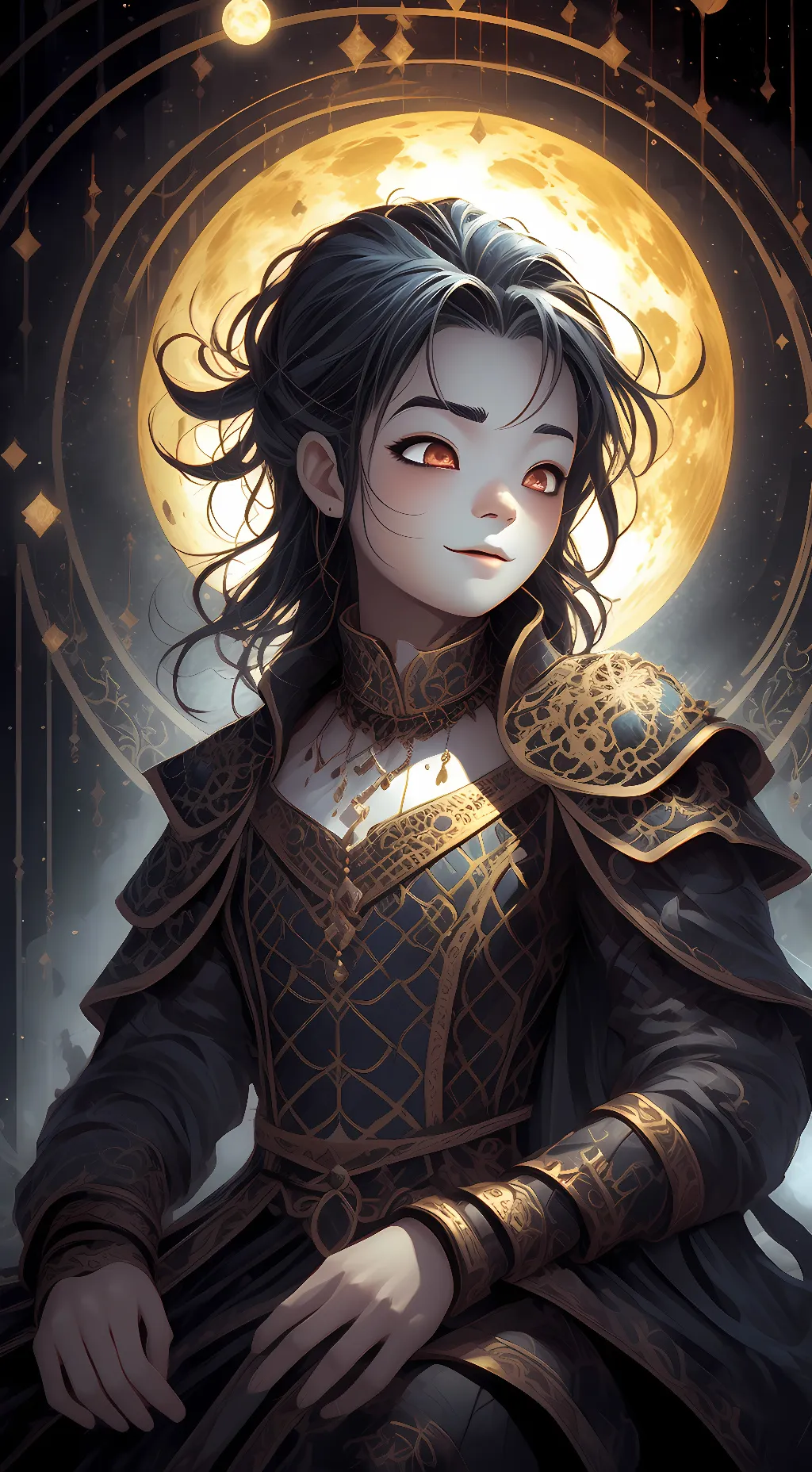 ai character: sun and moon background