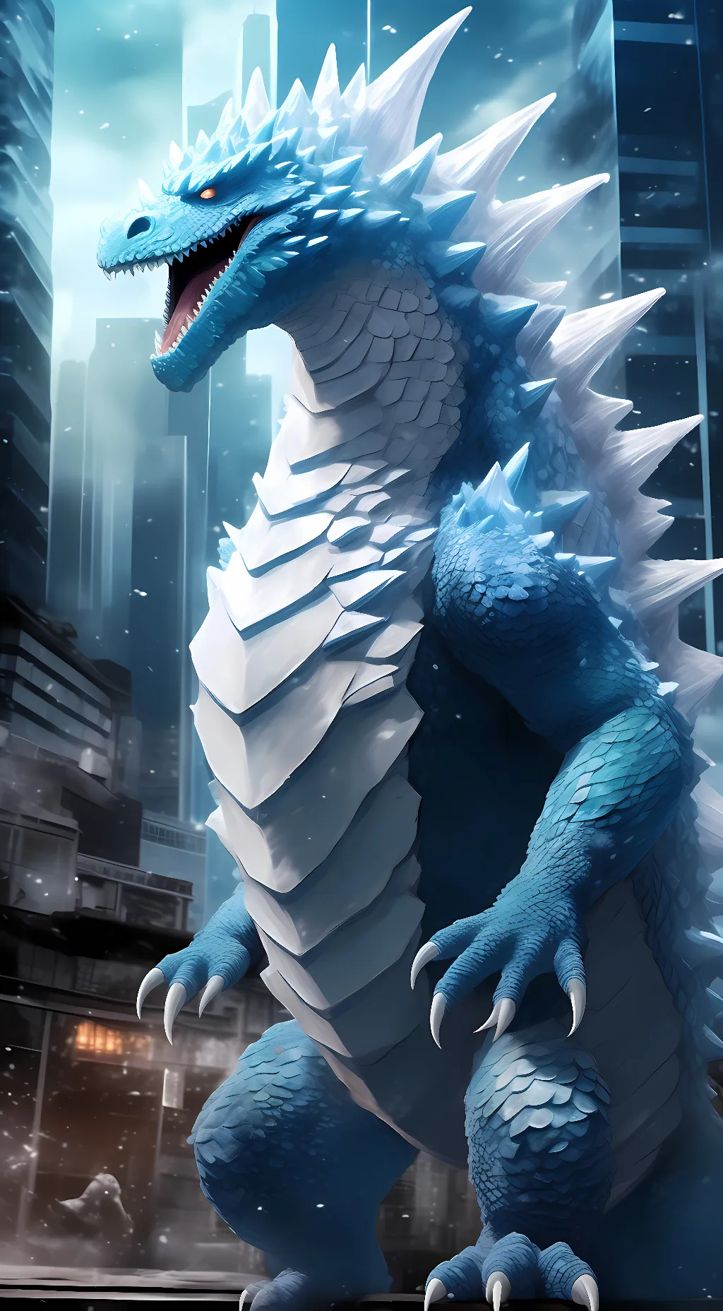 ai character: Frostbite Godzilla background