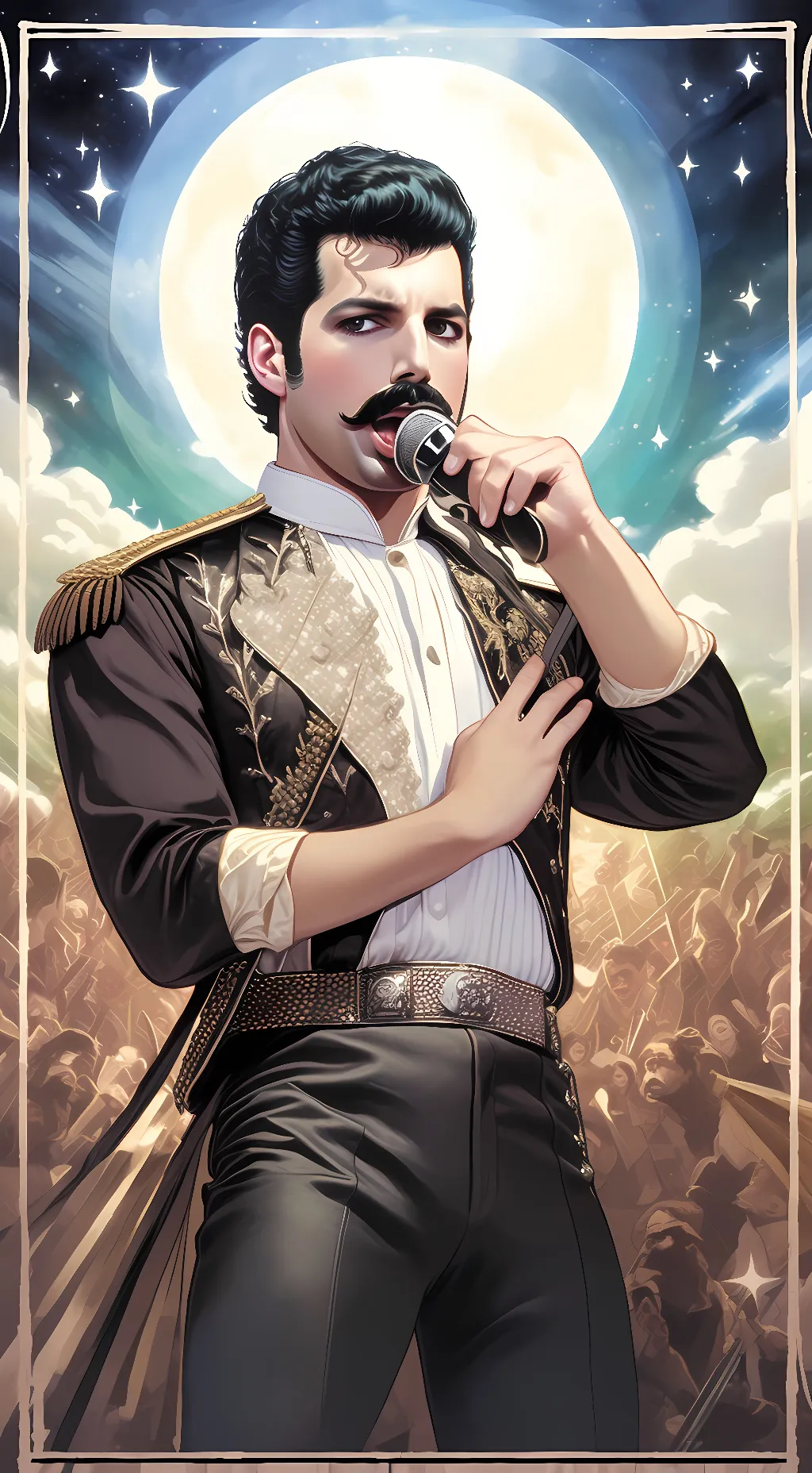 ai character: Freddy mercury  background