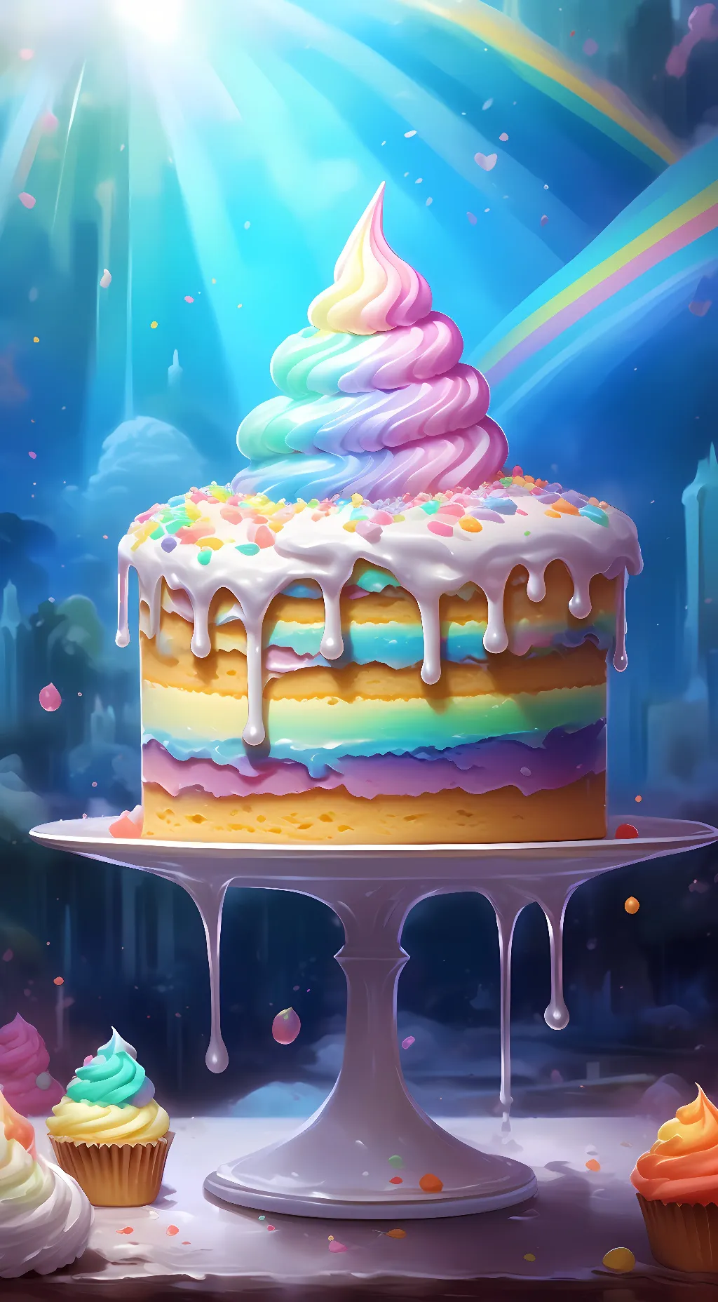 ai character: yummy rainbow cake background