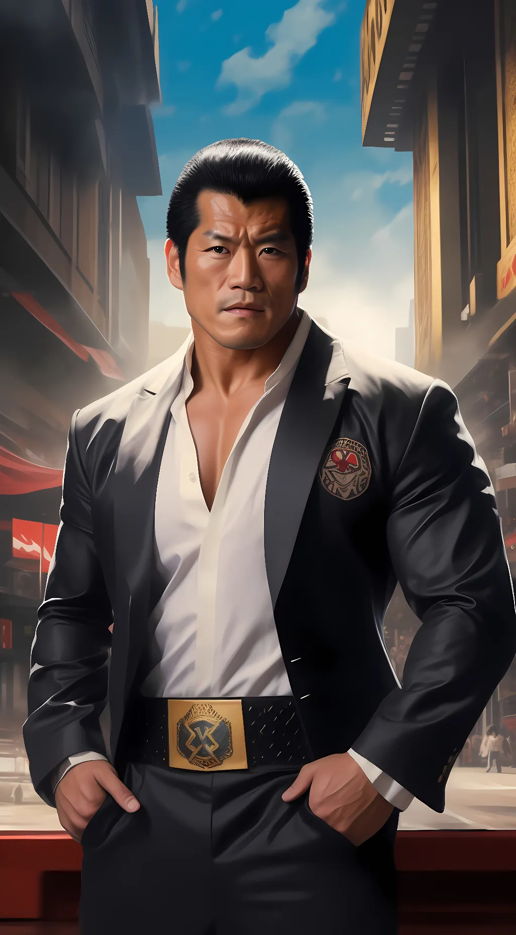 ai character: Antonio Inoki  background