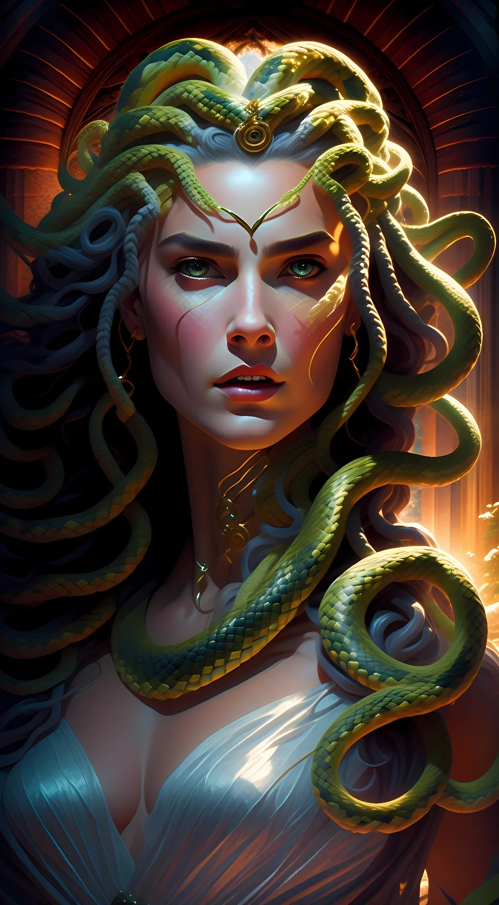 ai character: Medusa  background