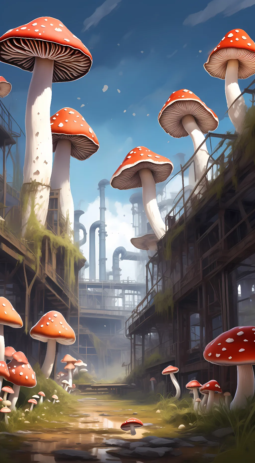 ai character: mushroom factory  background