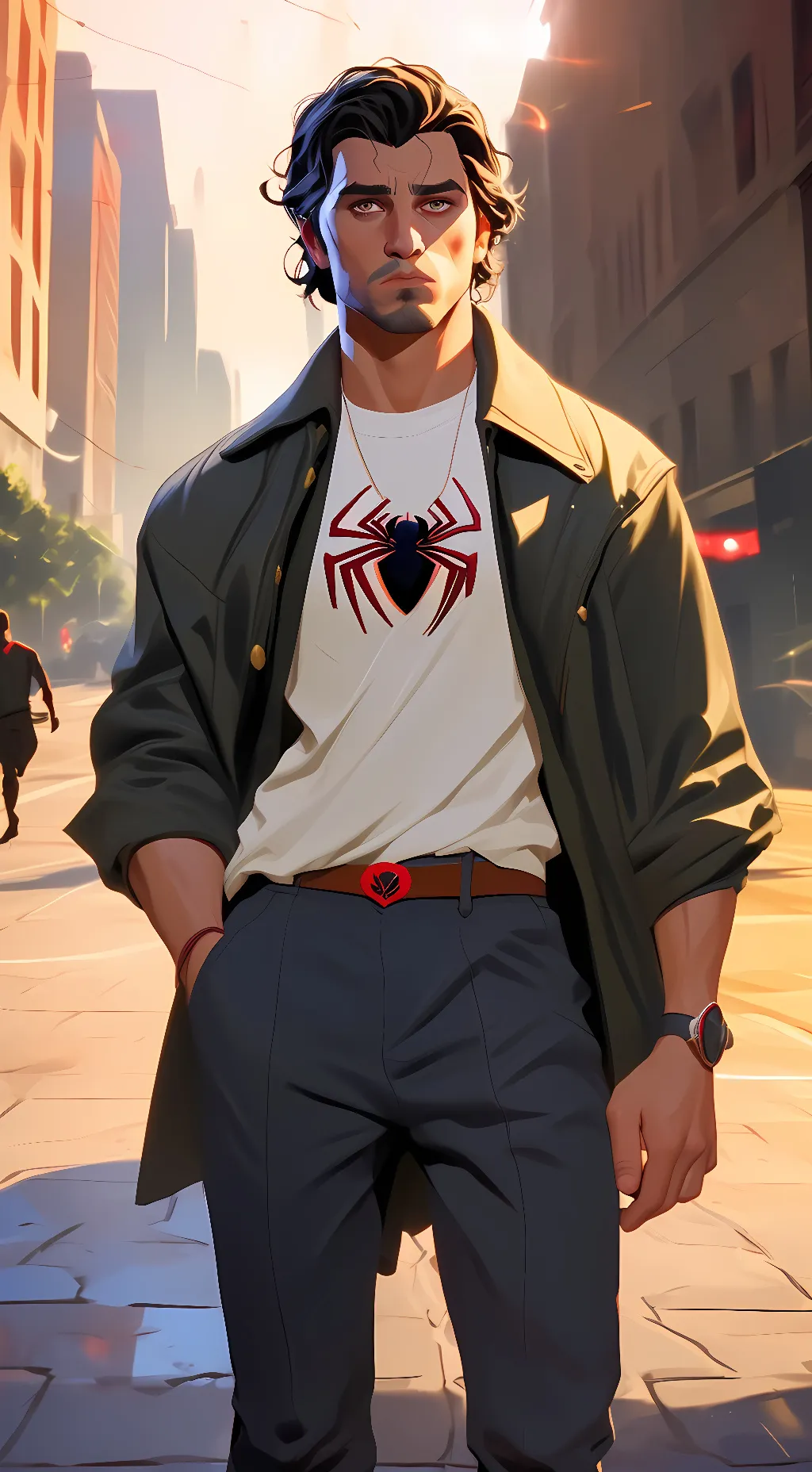 ai character: Miguel O’Hara  background