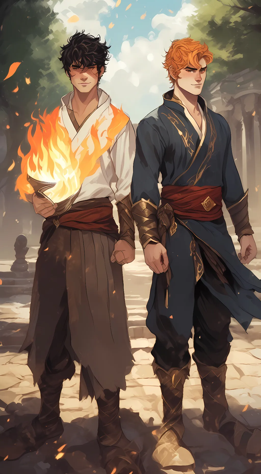 ai character: Zem and Fire background