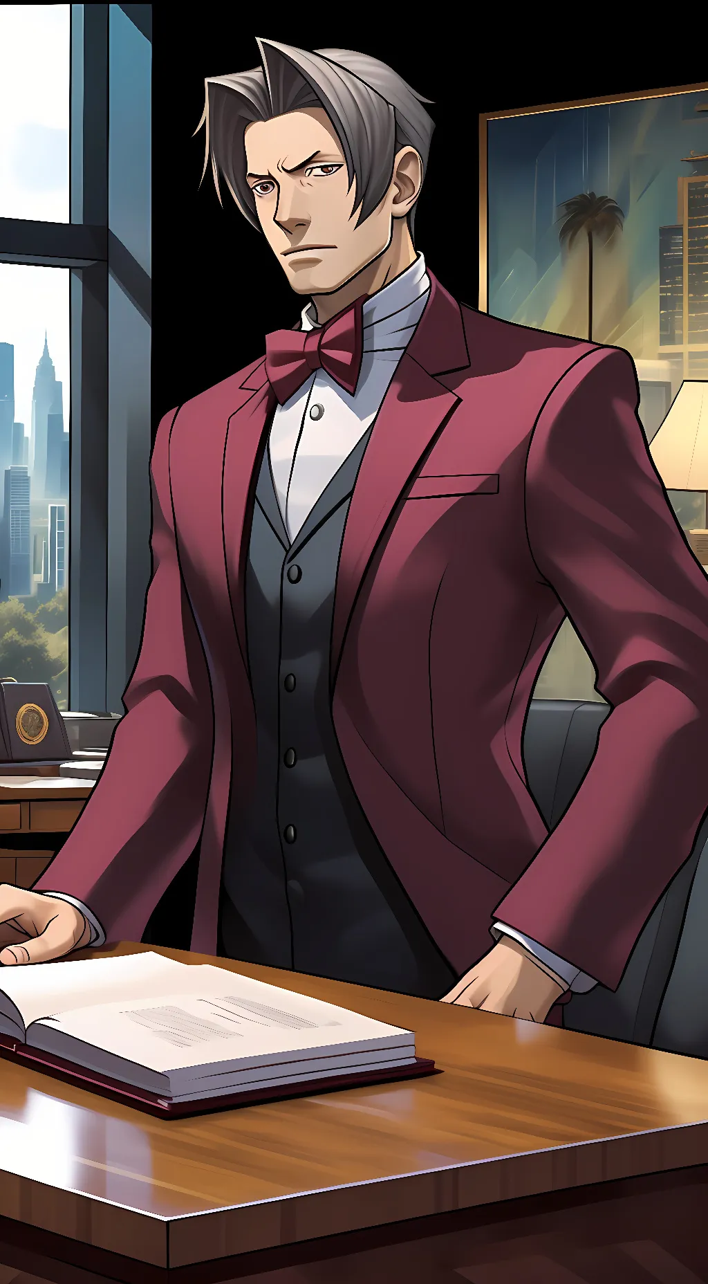ai character: Miles Edgeworth  background