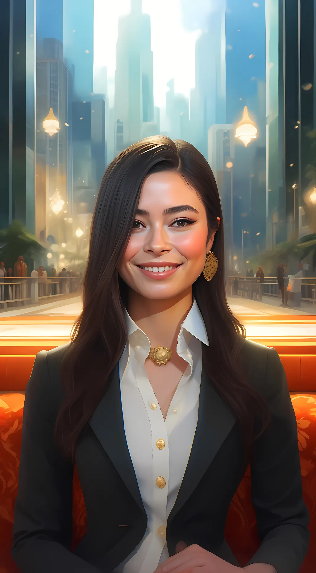 ai character: Miranda Cosgrove  background