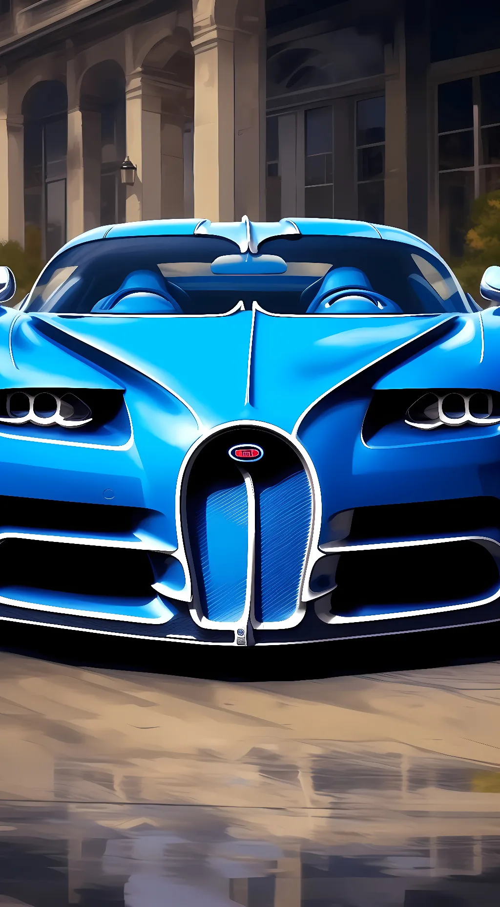 ai character: blue smart Bugatti background
