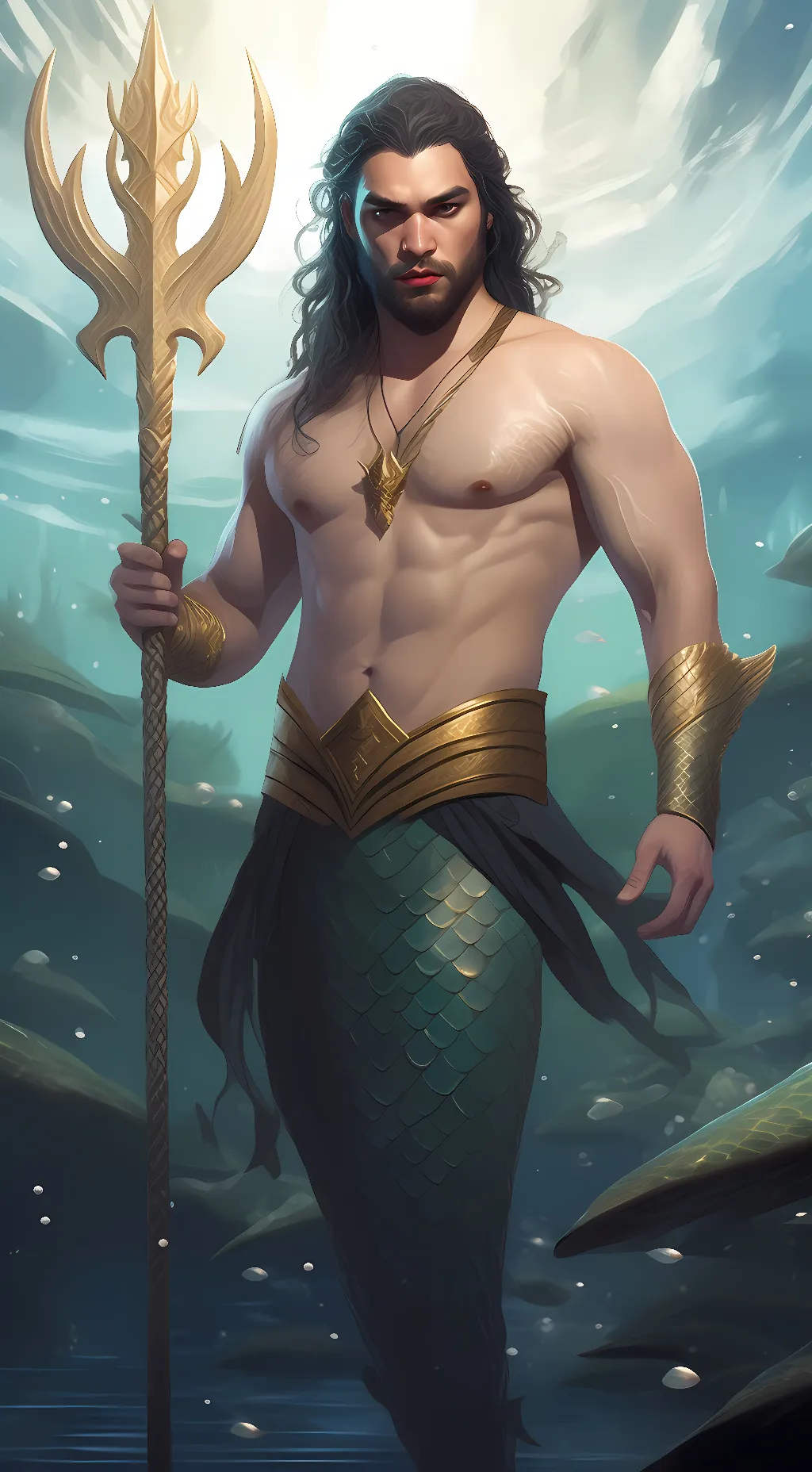 ai character: King Poseidon background