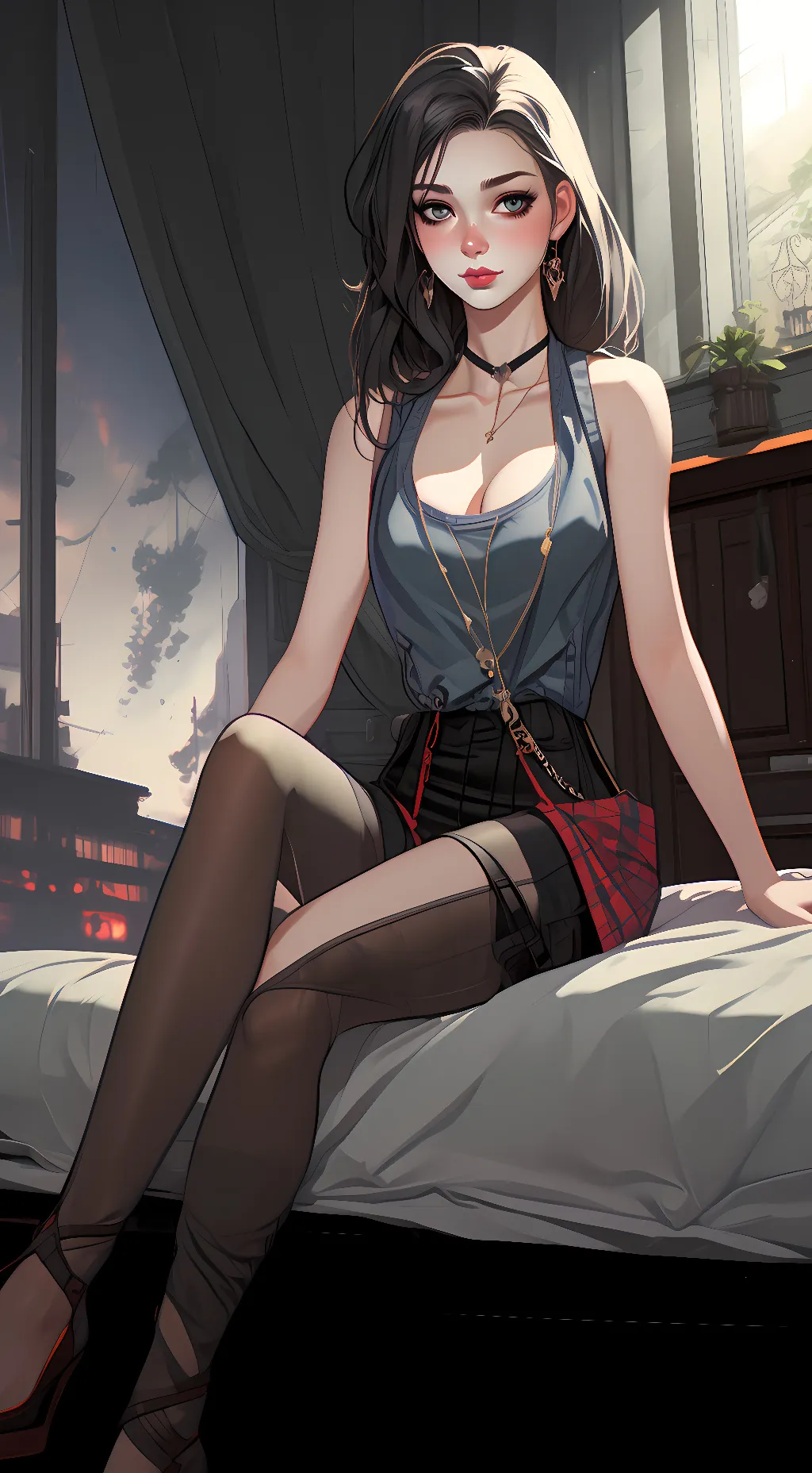 ai character: Leslie Red background