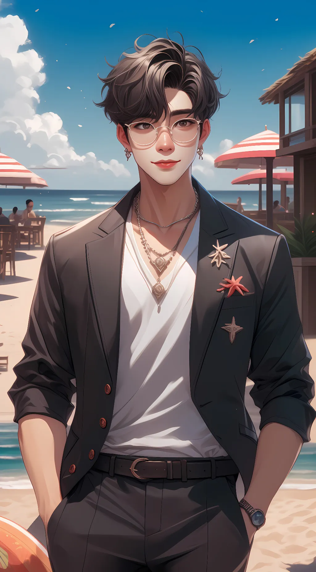 ai character: beach boy background