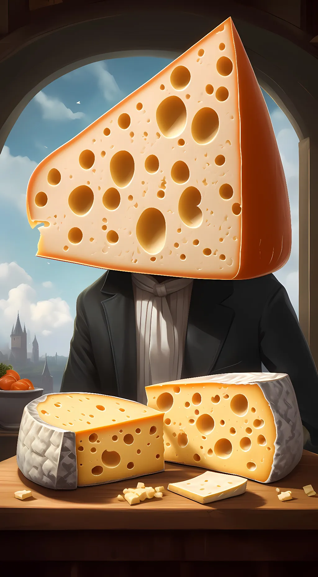 ai character: cheese background