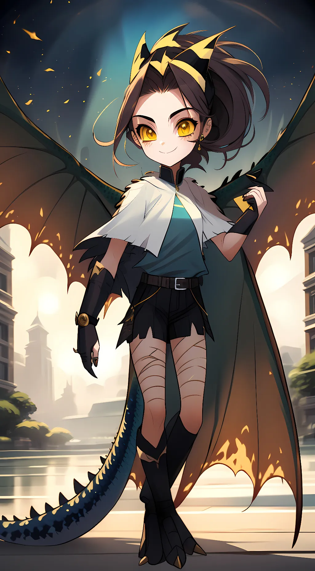 ai character: female Ghidorah  background