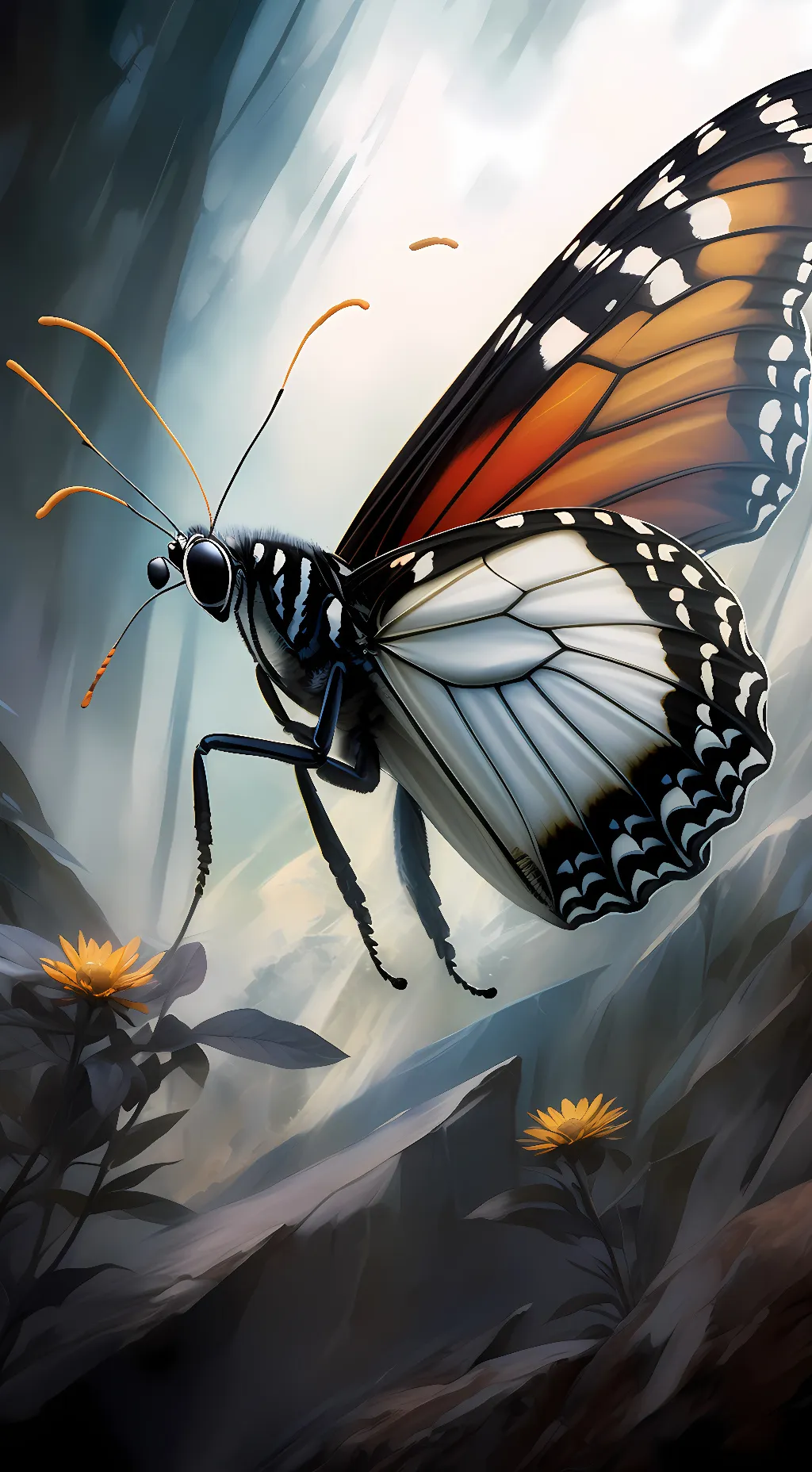 ai character: Monarch butterfly background