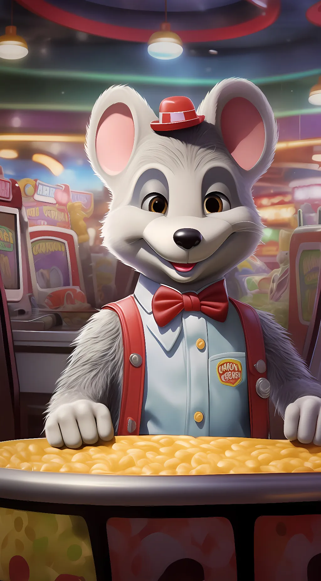 ai character: Charles e Cheese  background