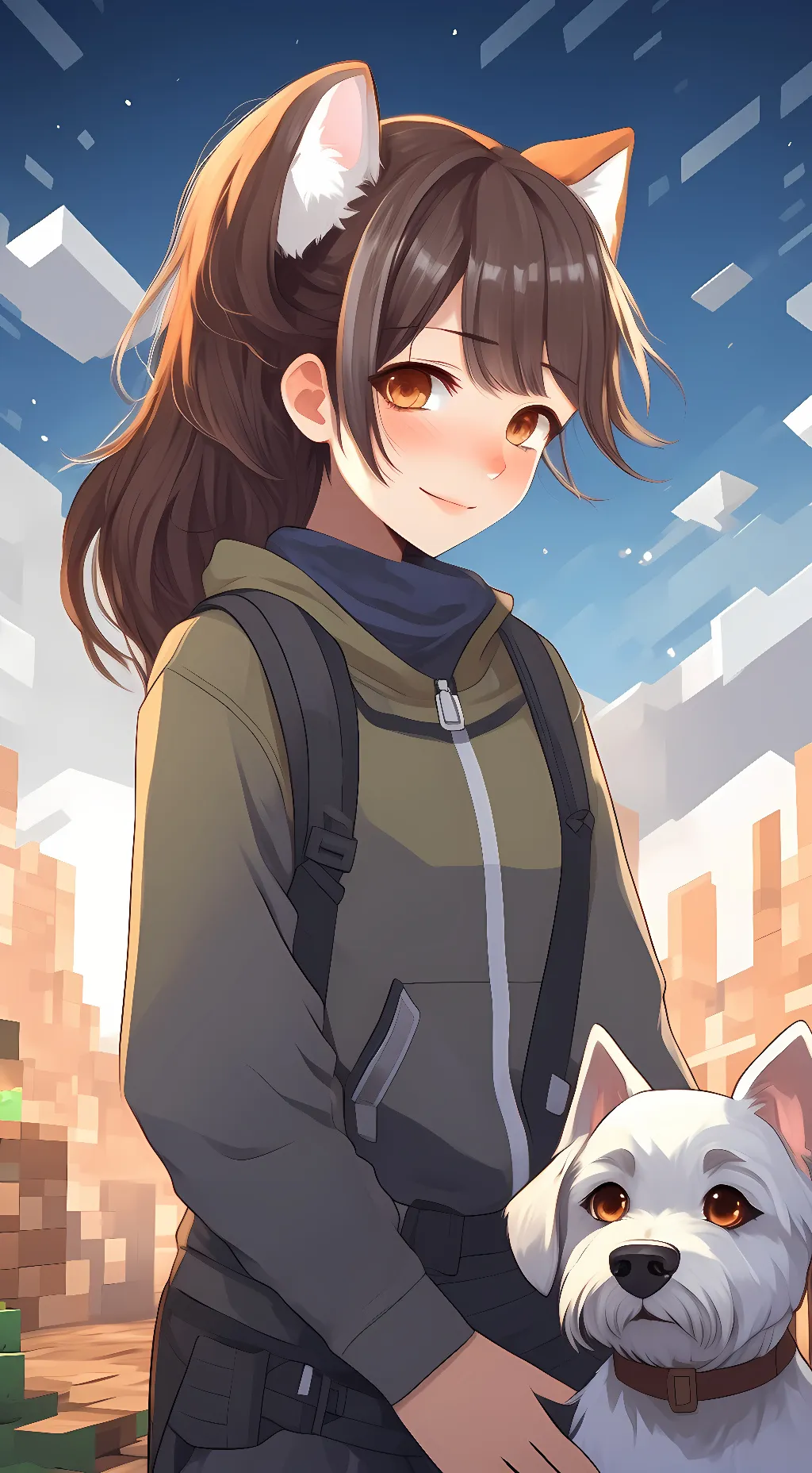 ai character: Minecraft dog girl background