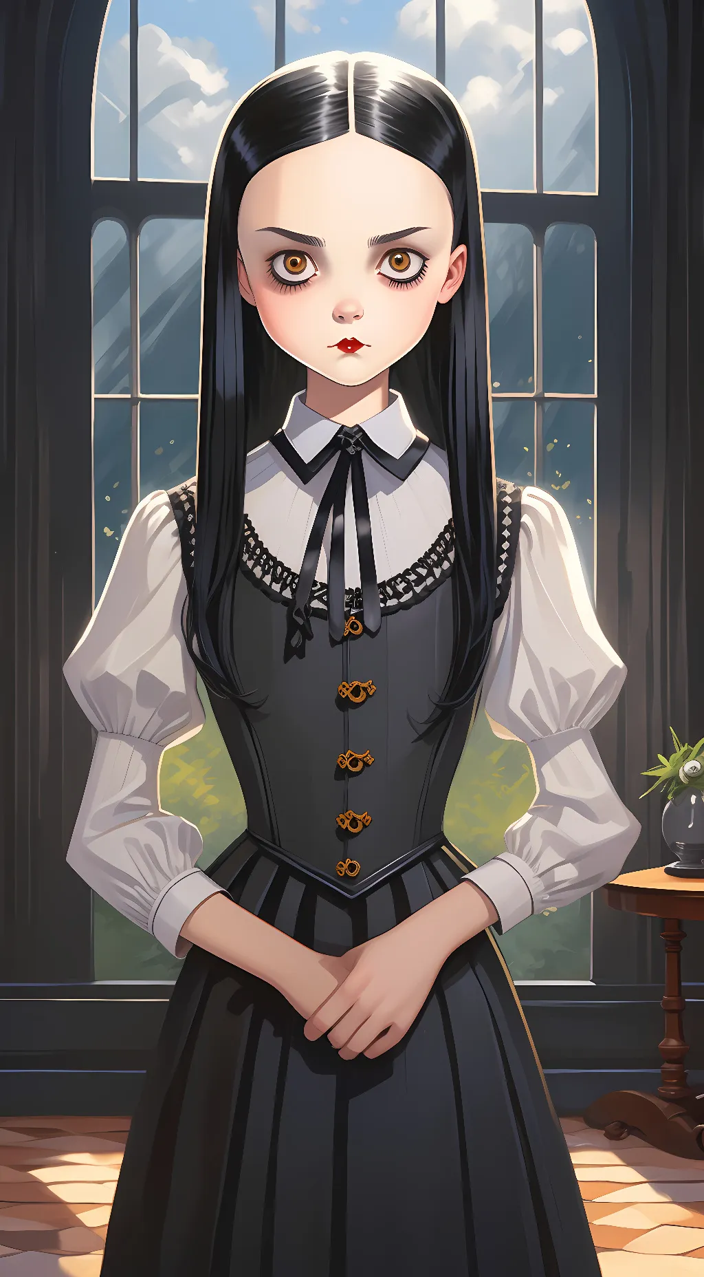 ai character: Wednesday background