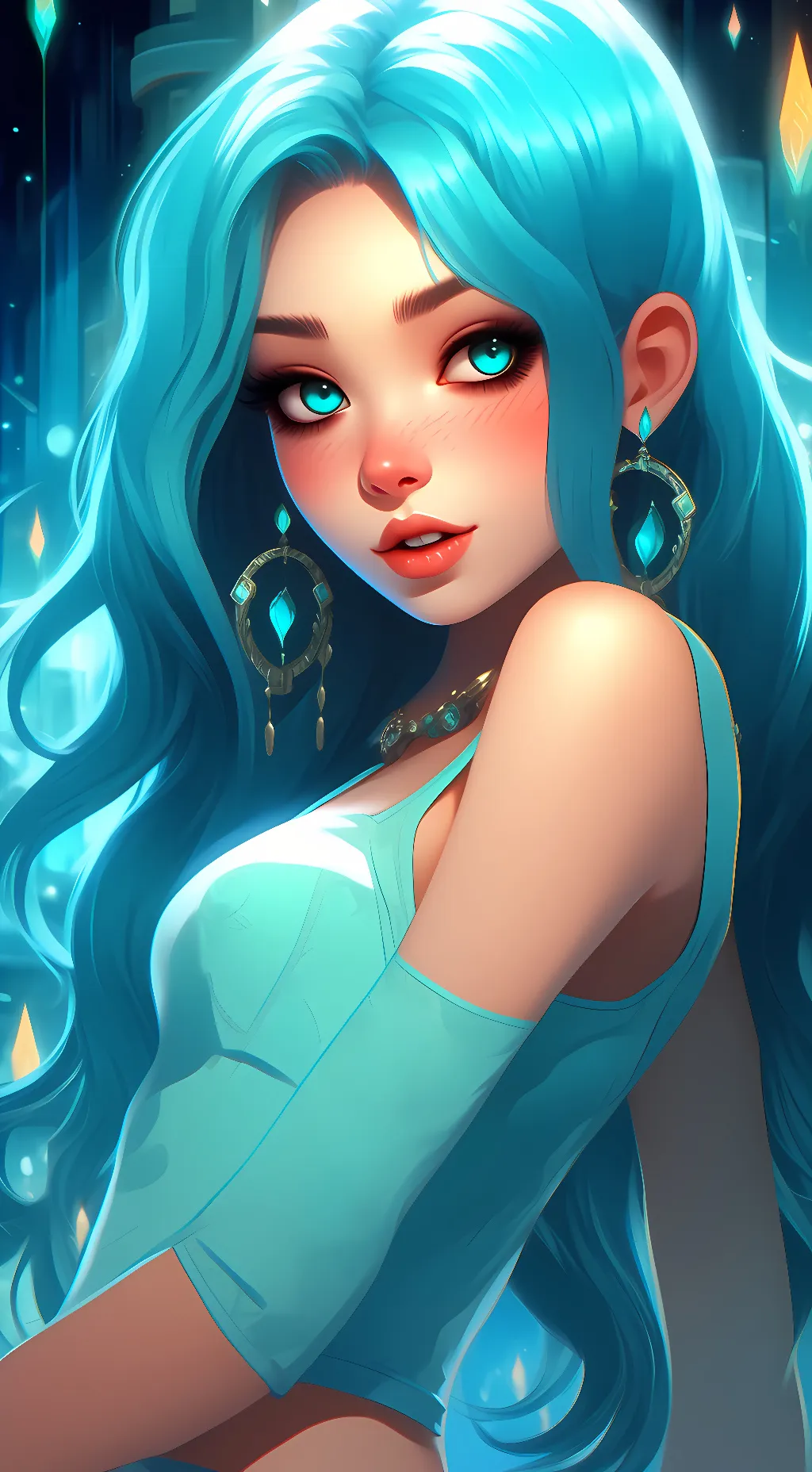 ai character: cyan background