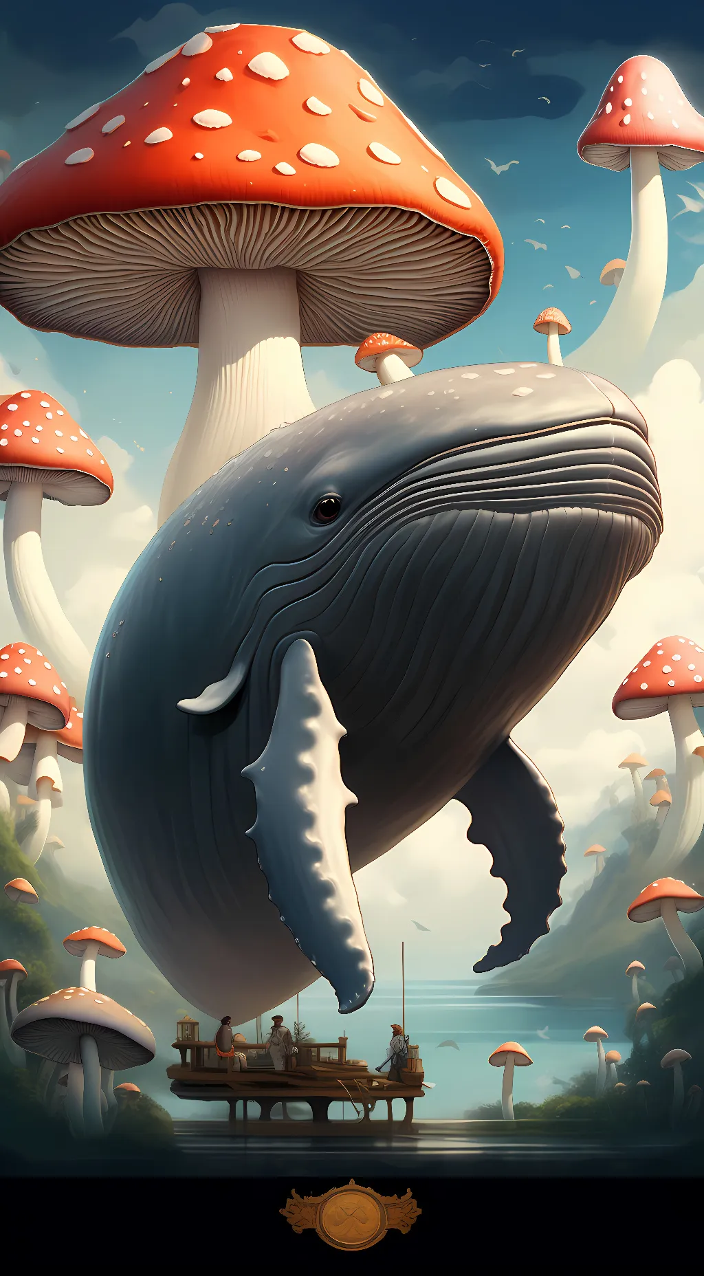 ai character: mushroom whale background