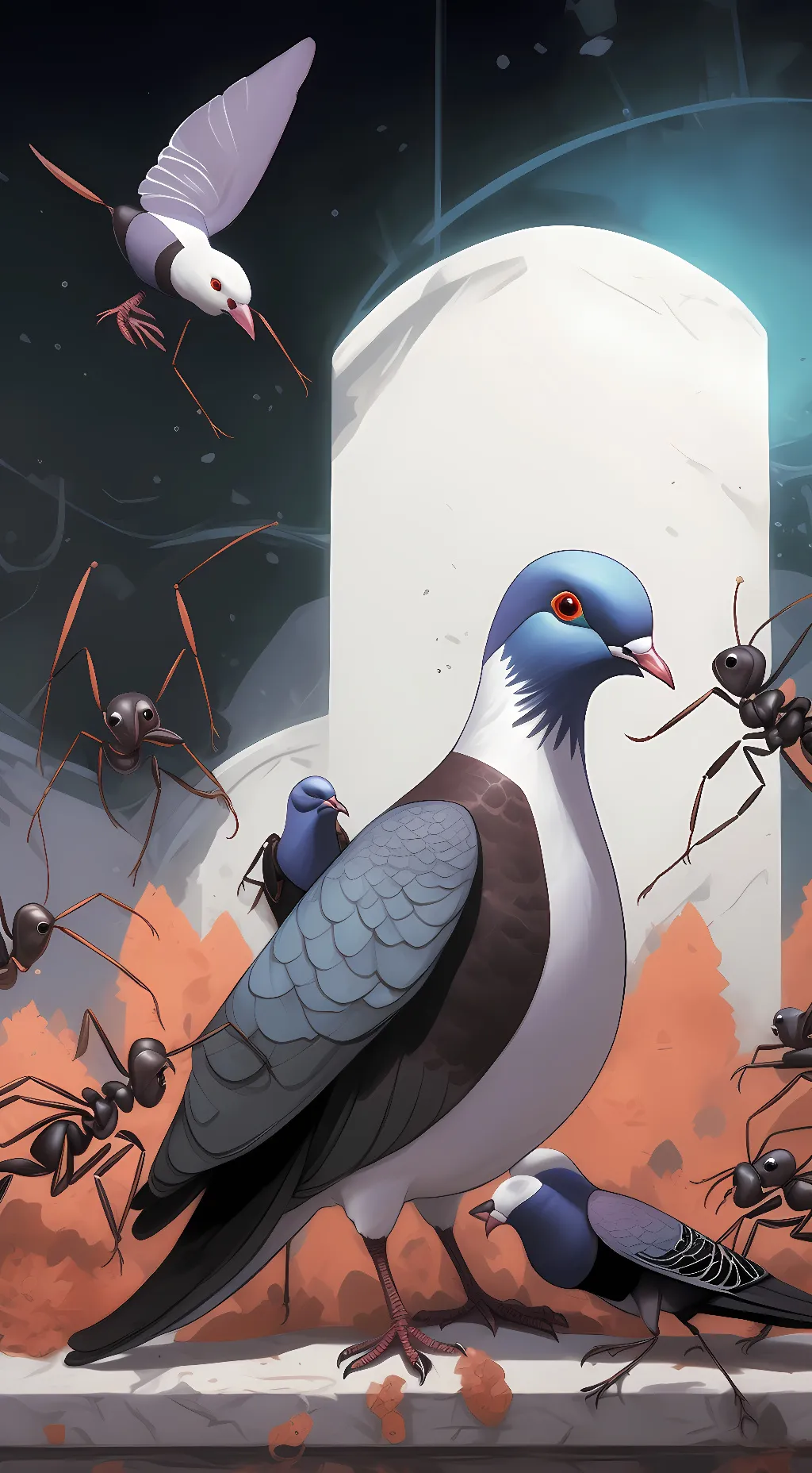 ai character: dead pigeon background