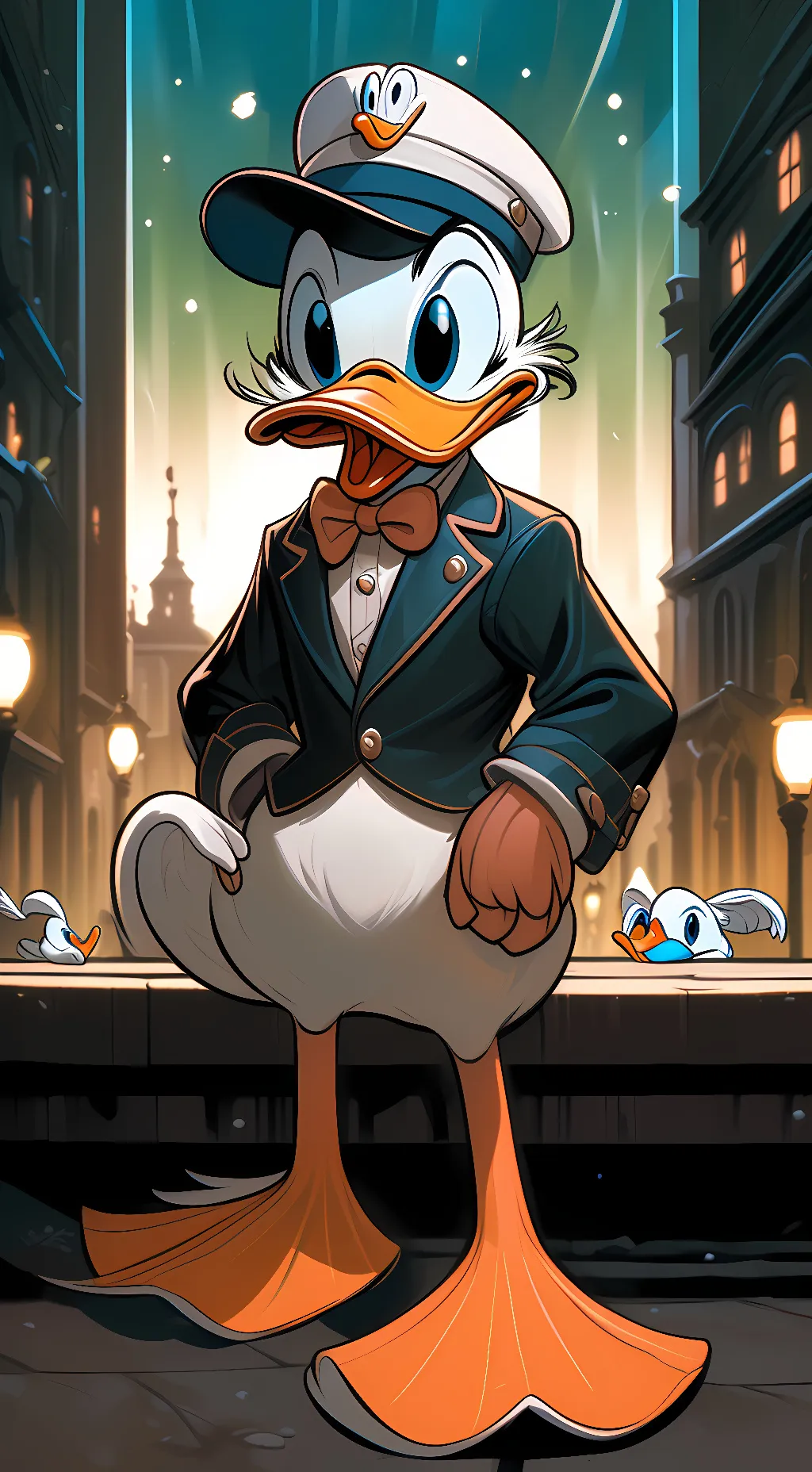 ai character: Donald Duck  background