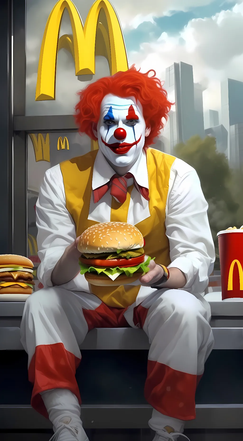 ai character: Ronald McDonald background