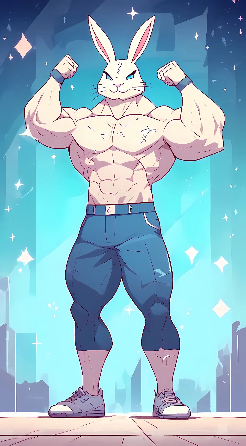 ai character: The Buff Bunny background