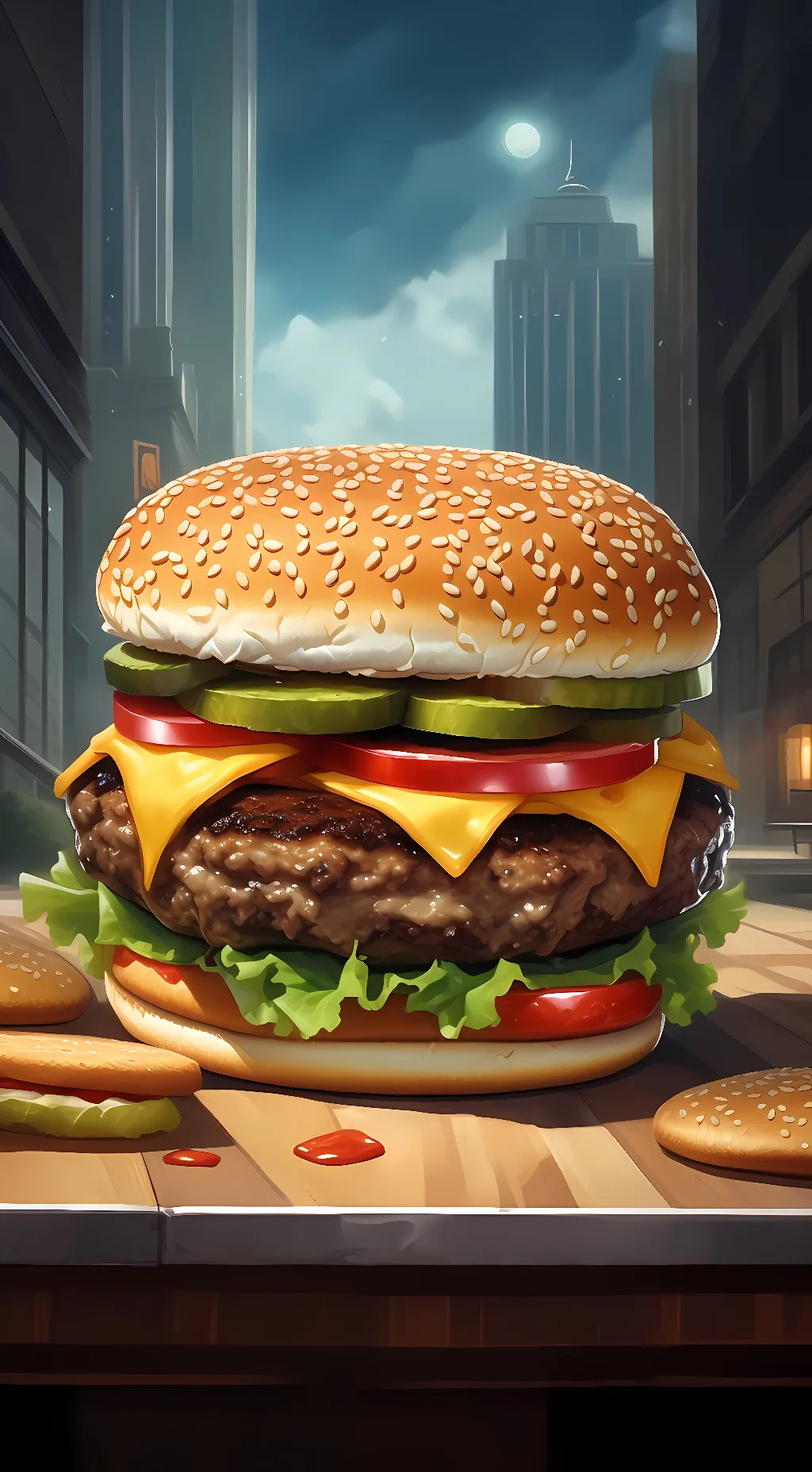 ai character: hamburger of truth background