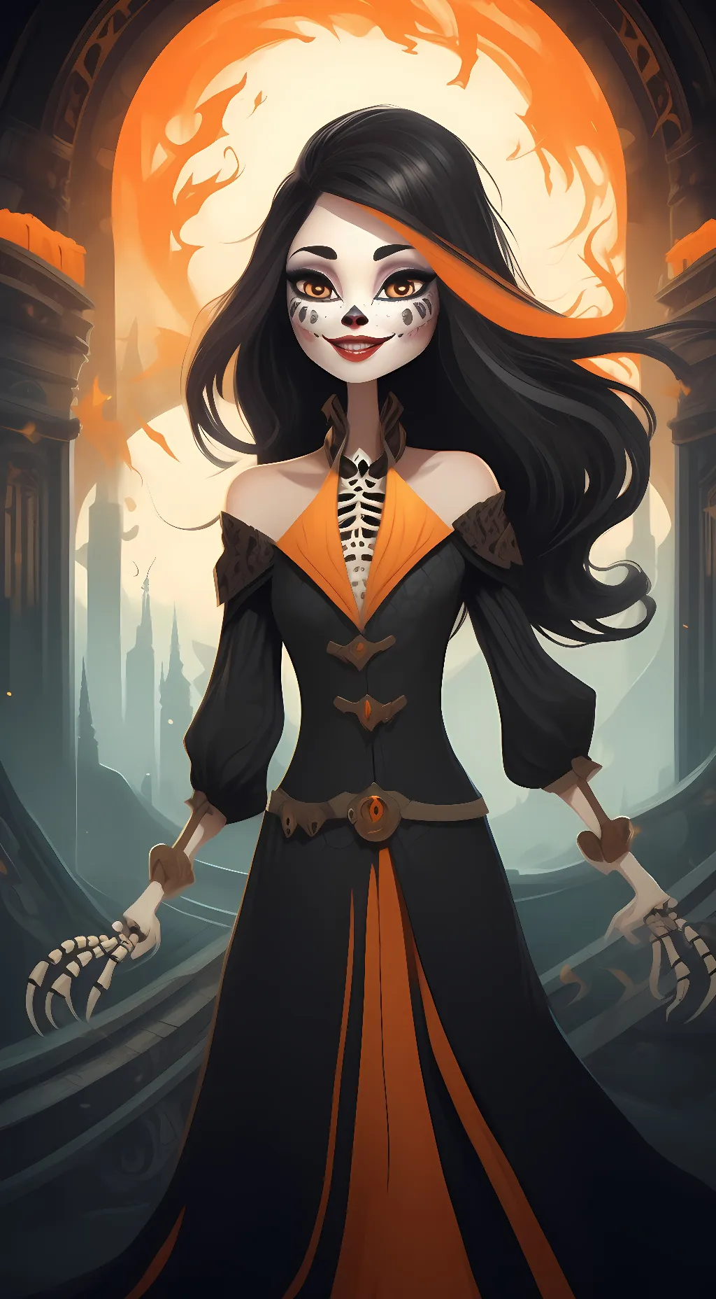 ai character: Skelita Calaveras background