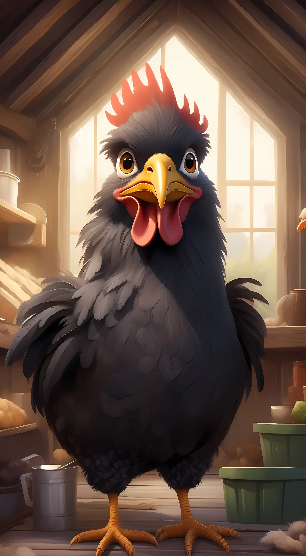 ai character: Puffy the chicken background