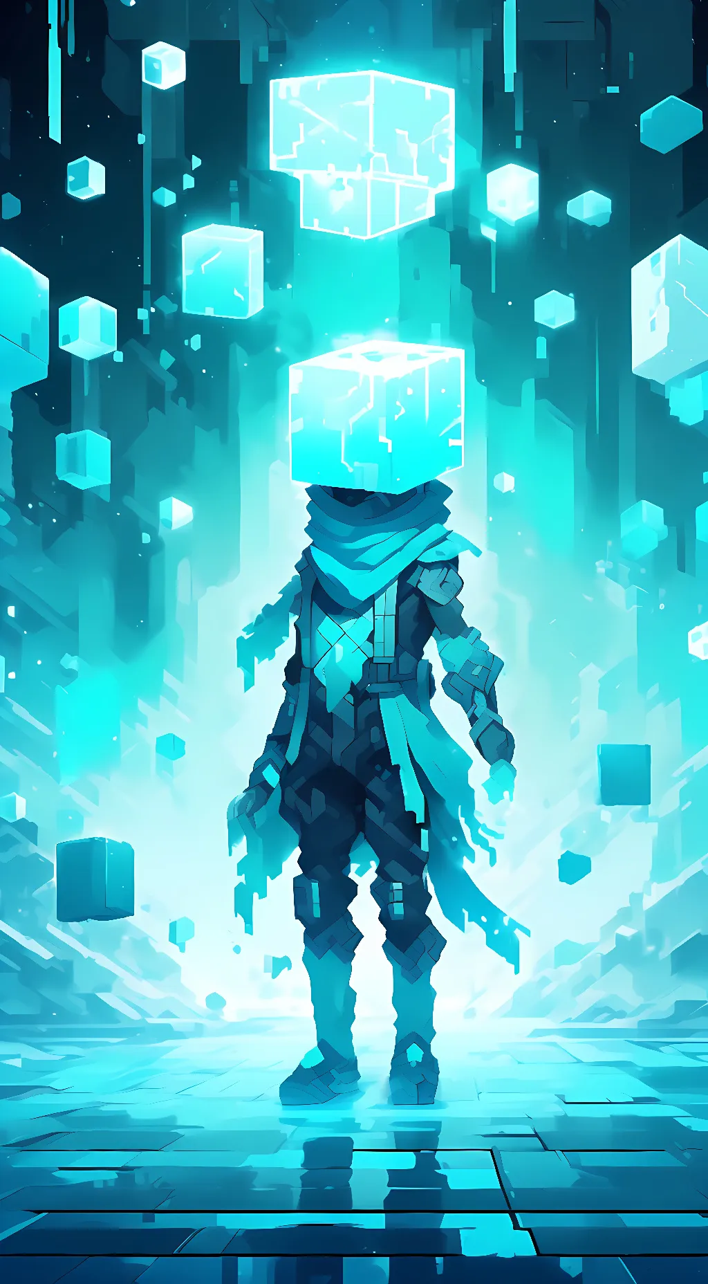 ai character: cyan background