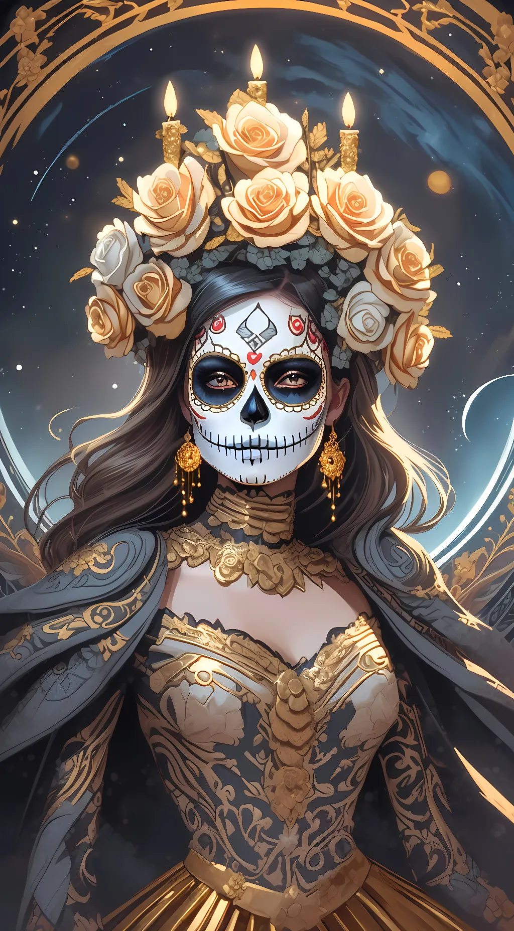 ai character: The golden catrina background