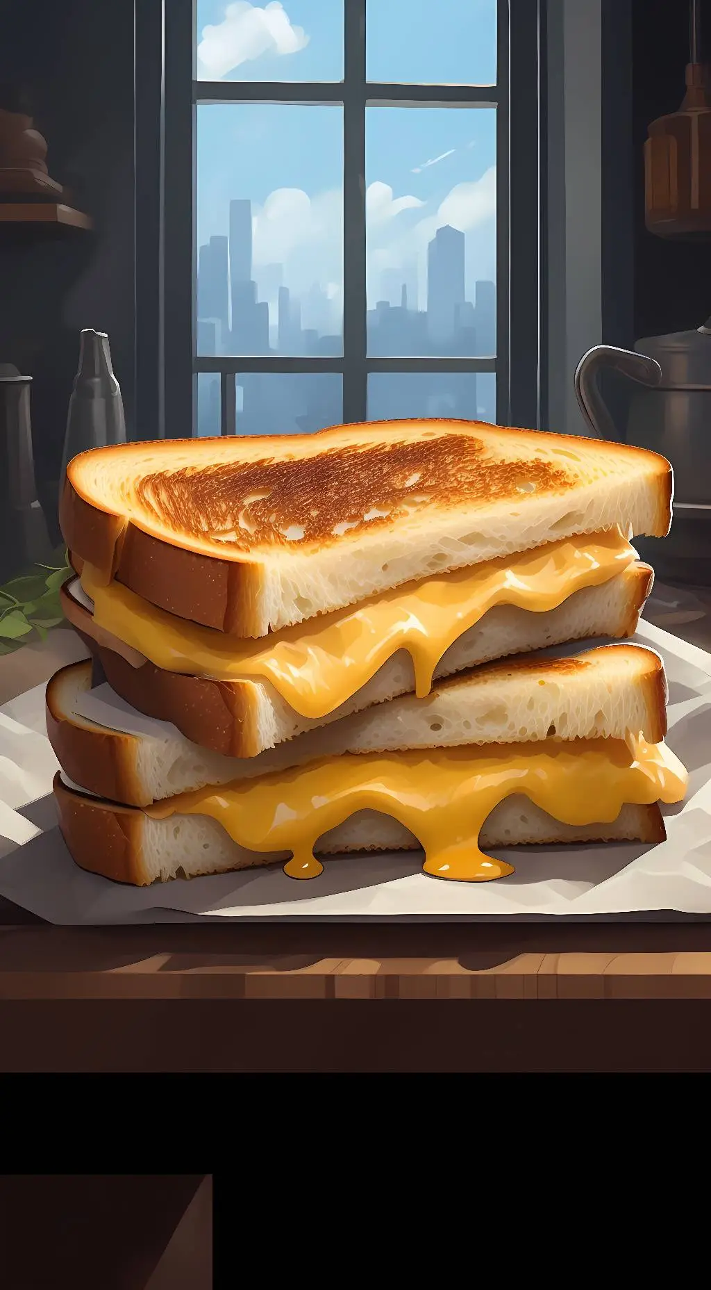 ai character: grilled cheese background
