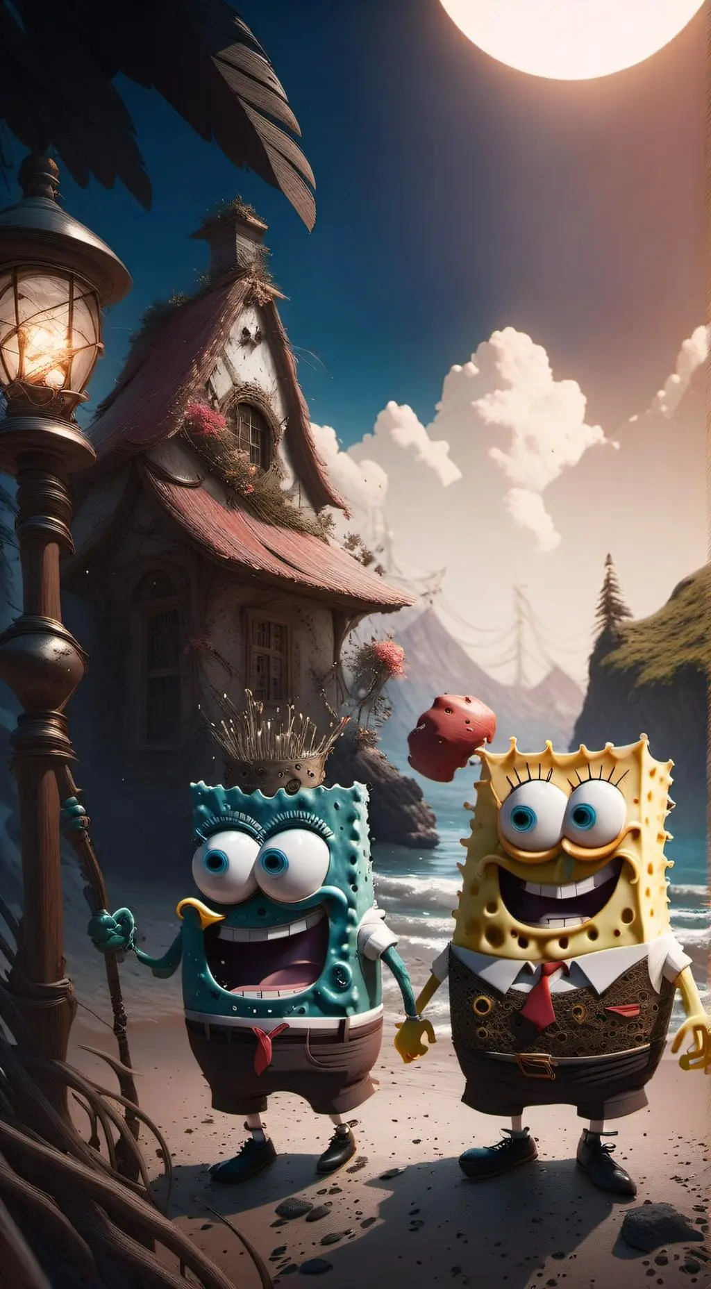 ai character: SpongeBob  background