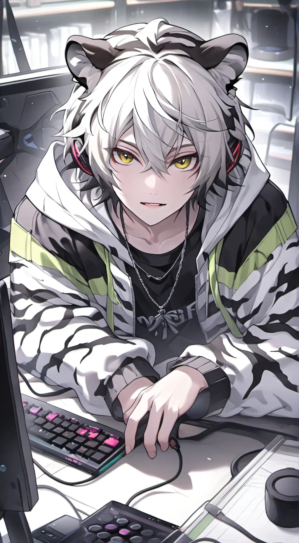 ai character: Striped Tiger Furry background