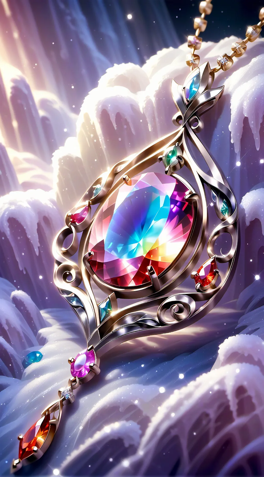 ai character: rainbow necklace  background