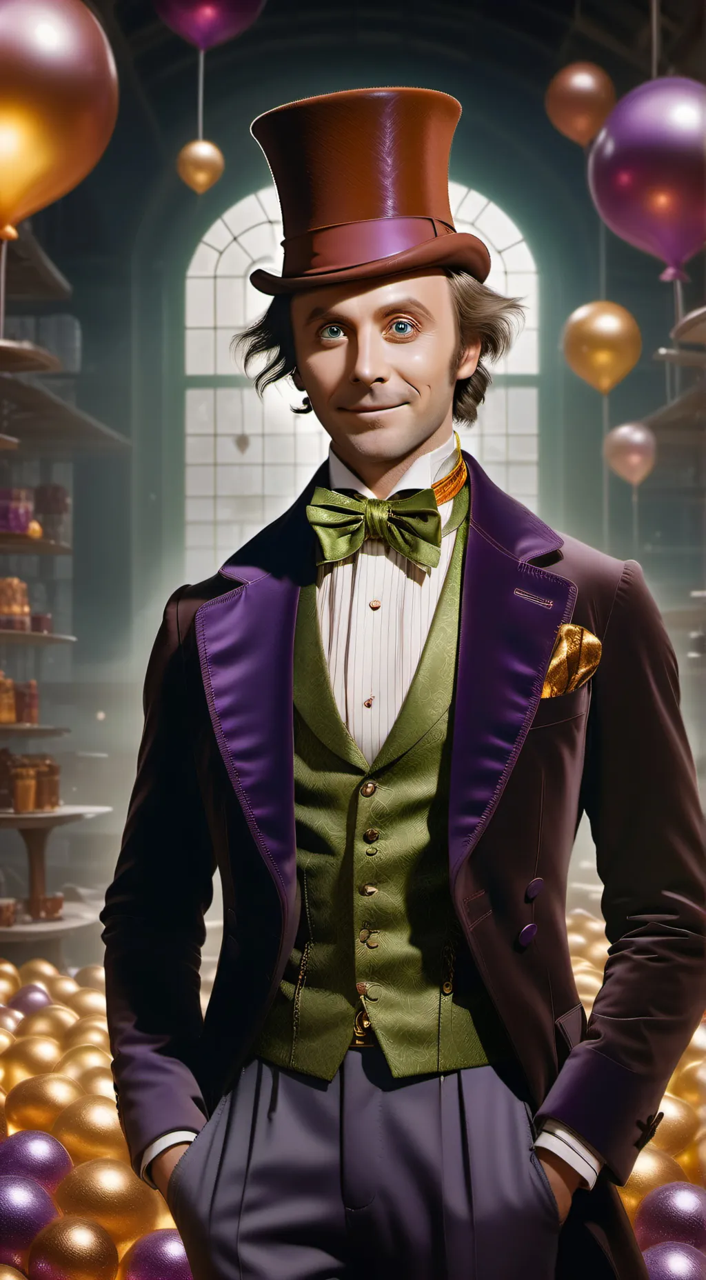 ai character: willy wonka background