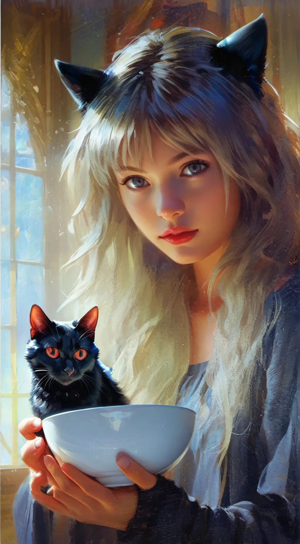 ai character: Nyx Spirit Cat background