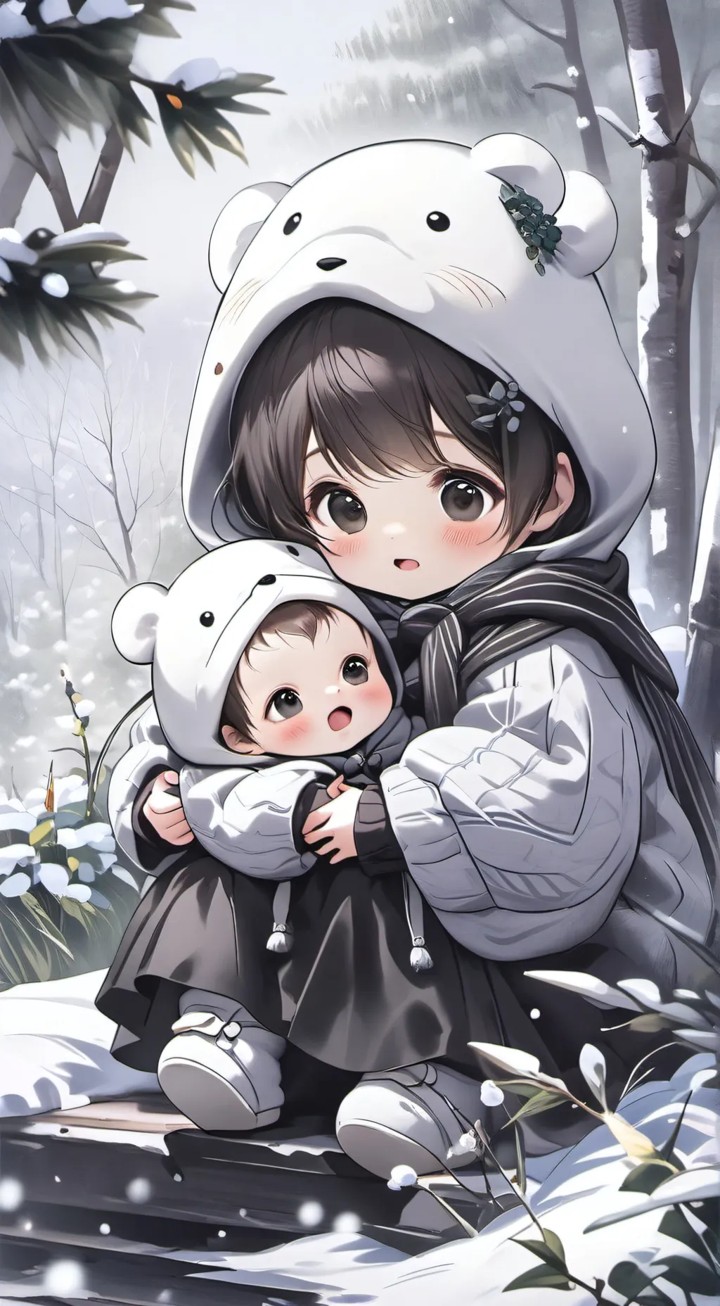 ai character: Japanese snow tods background