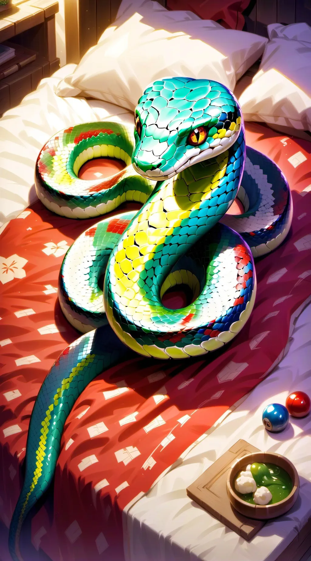 ai character: Snake plush background