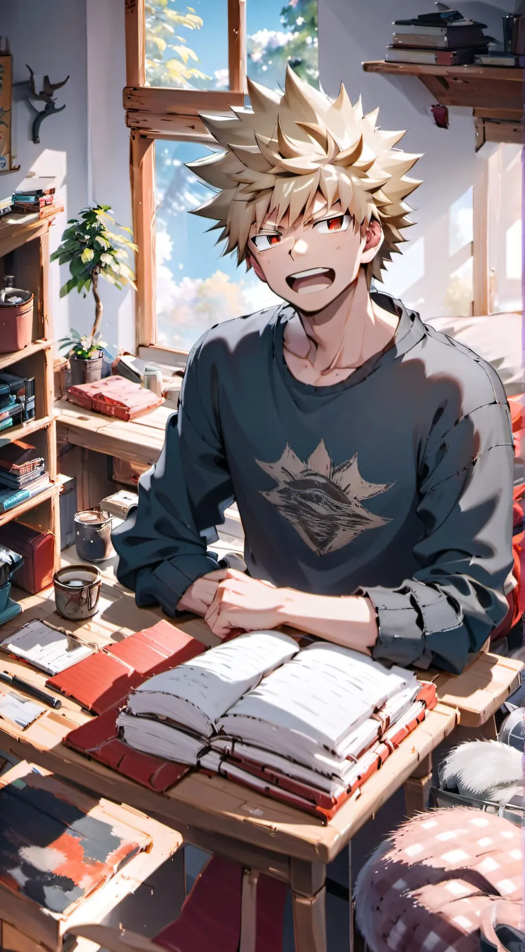 ai character: bakugo being chill background