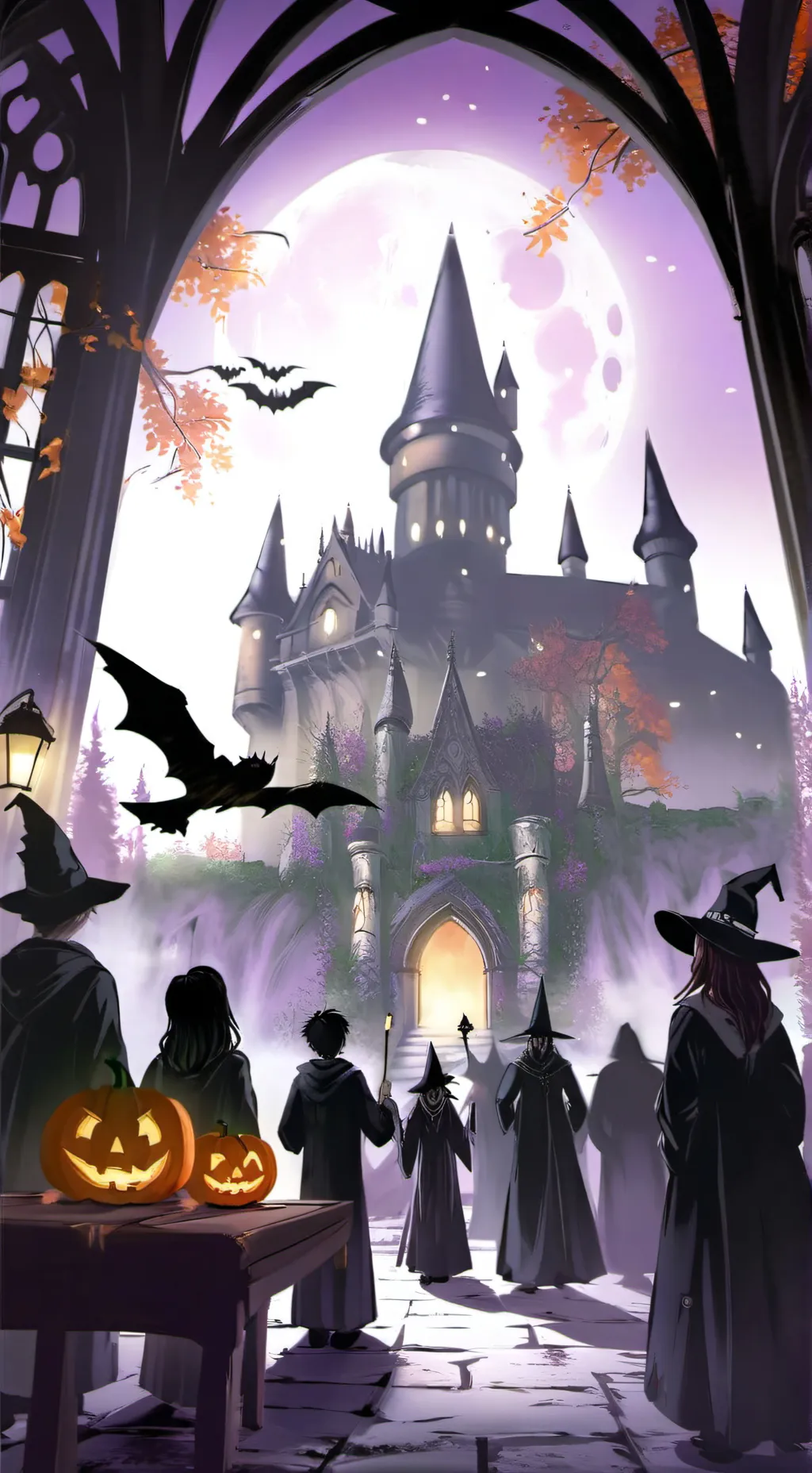 ai character: Hogwarts🎃Halloween background