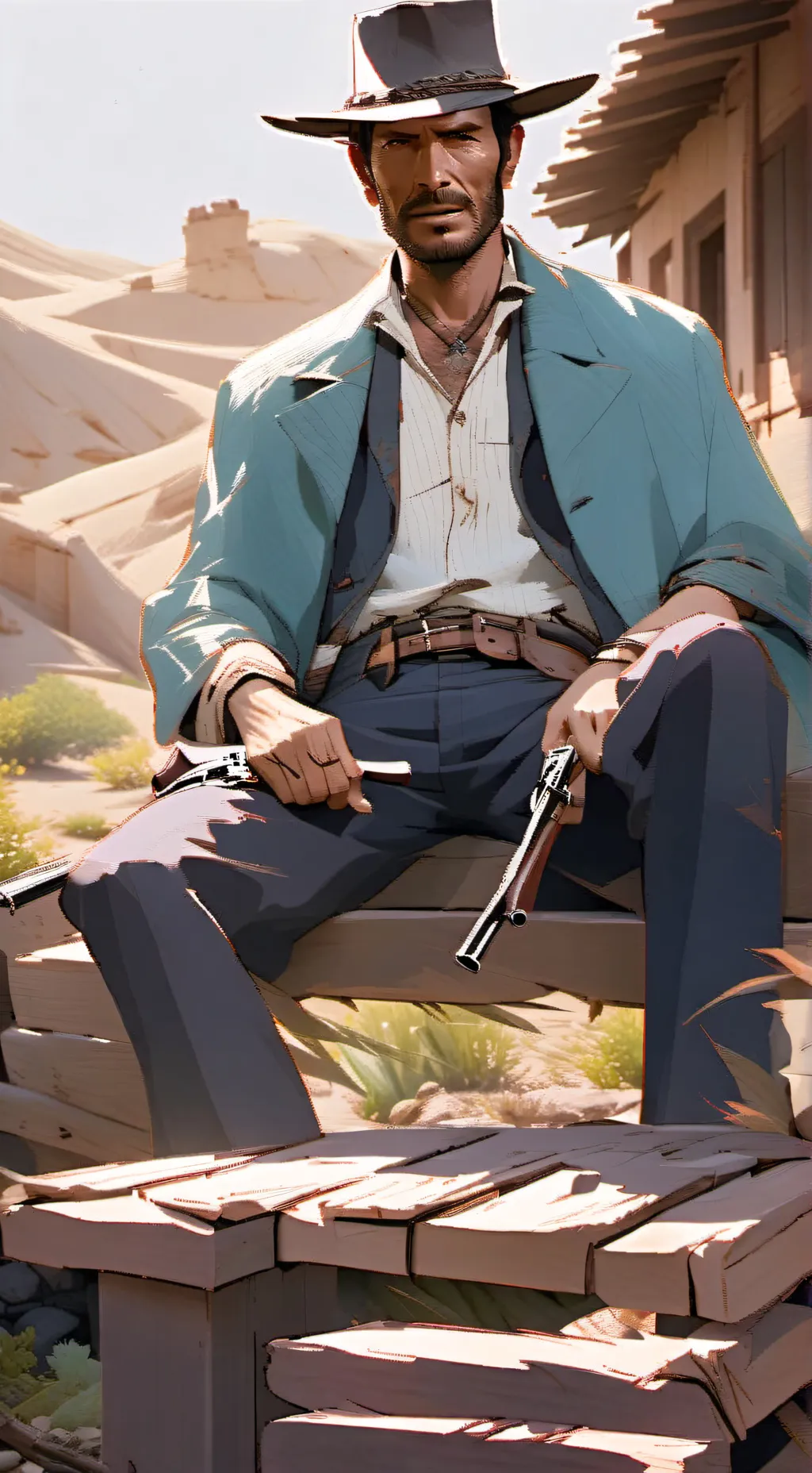 ai character: good ,bad, ugly background